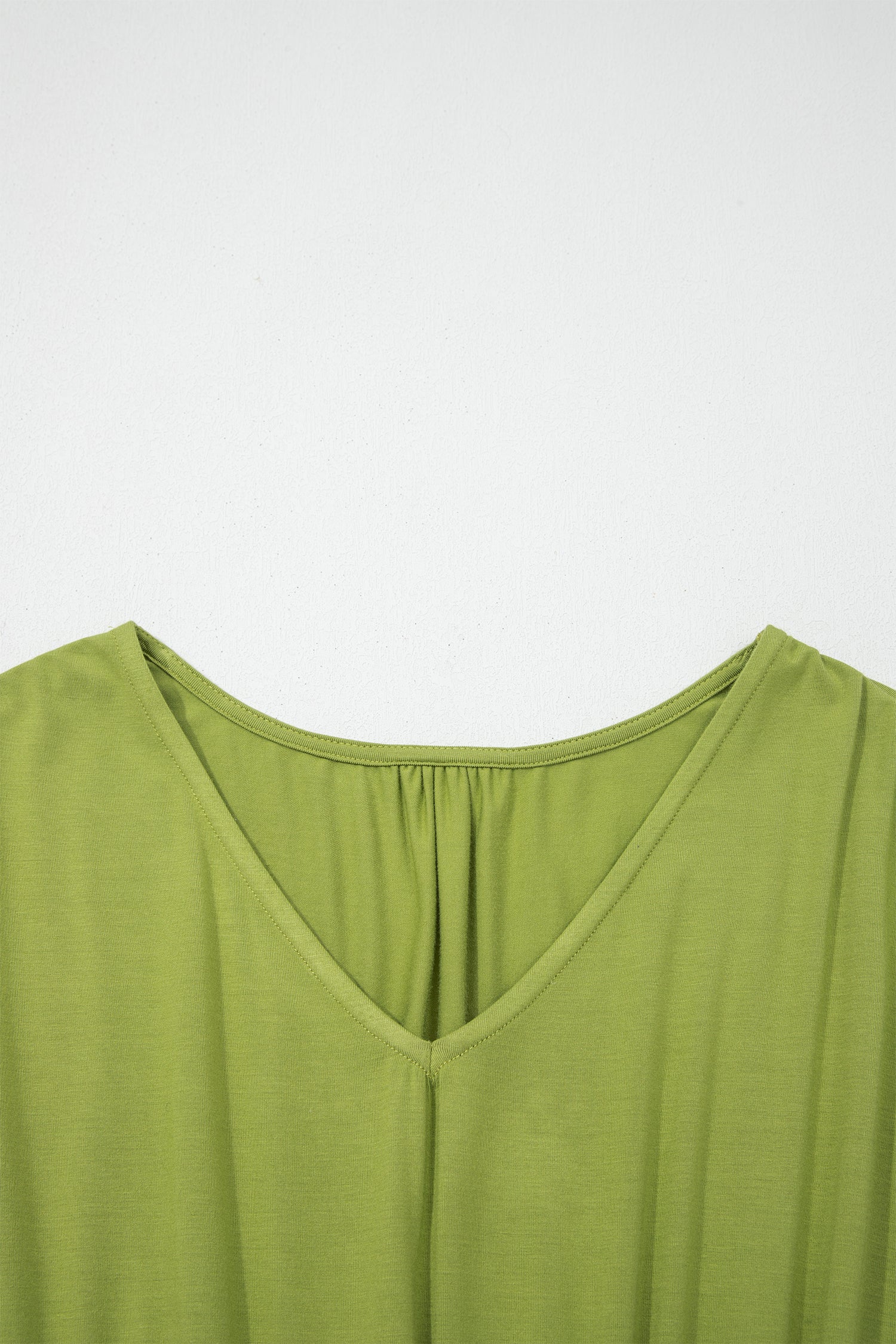 Fern Green V Neck Cap Sleeve Elastic Waist Tunic Maxi Dress S-XL