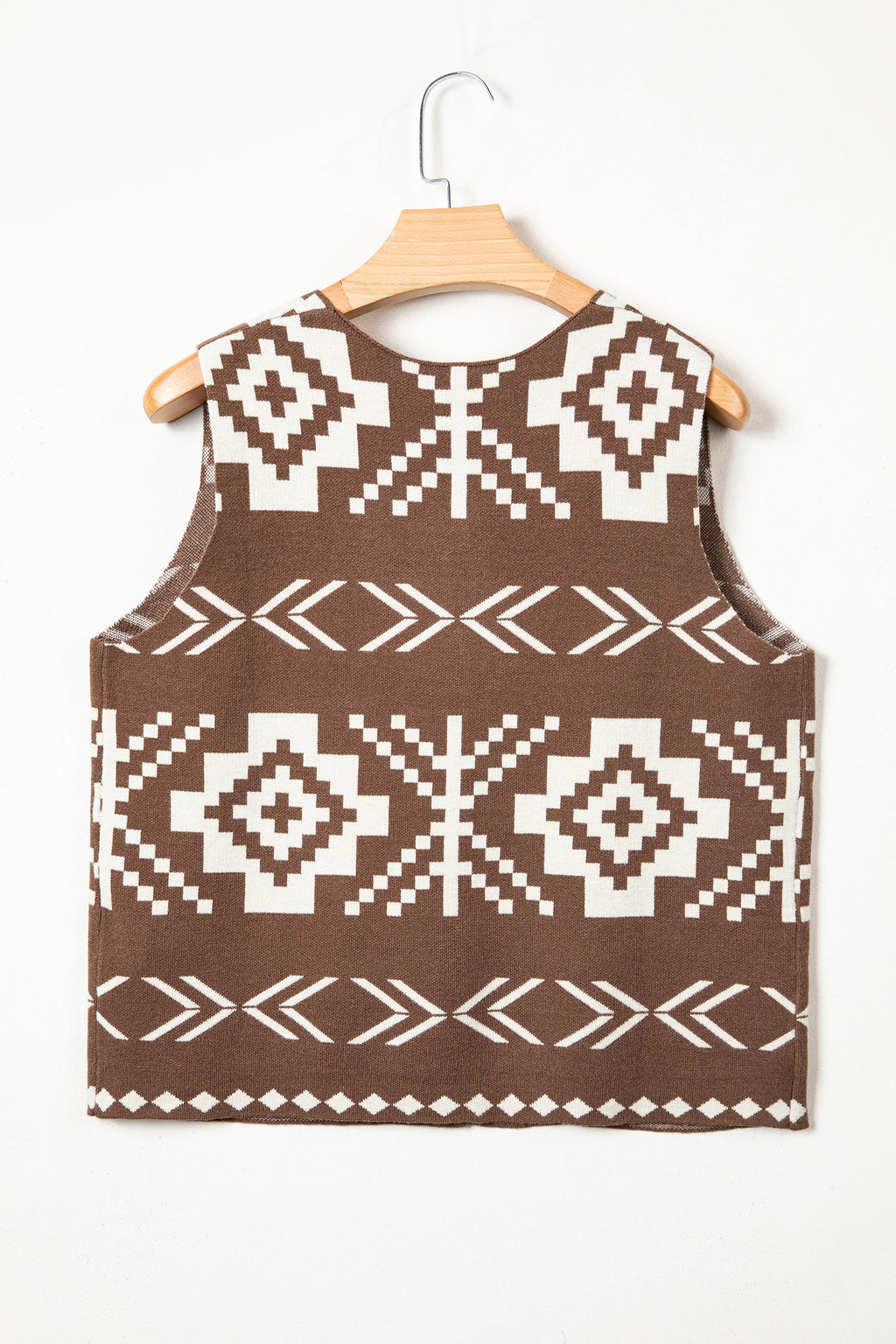Brown Aztec Print Sleeveless Sweater Vest Round Neck S-XL