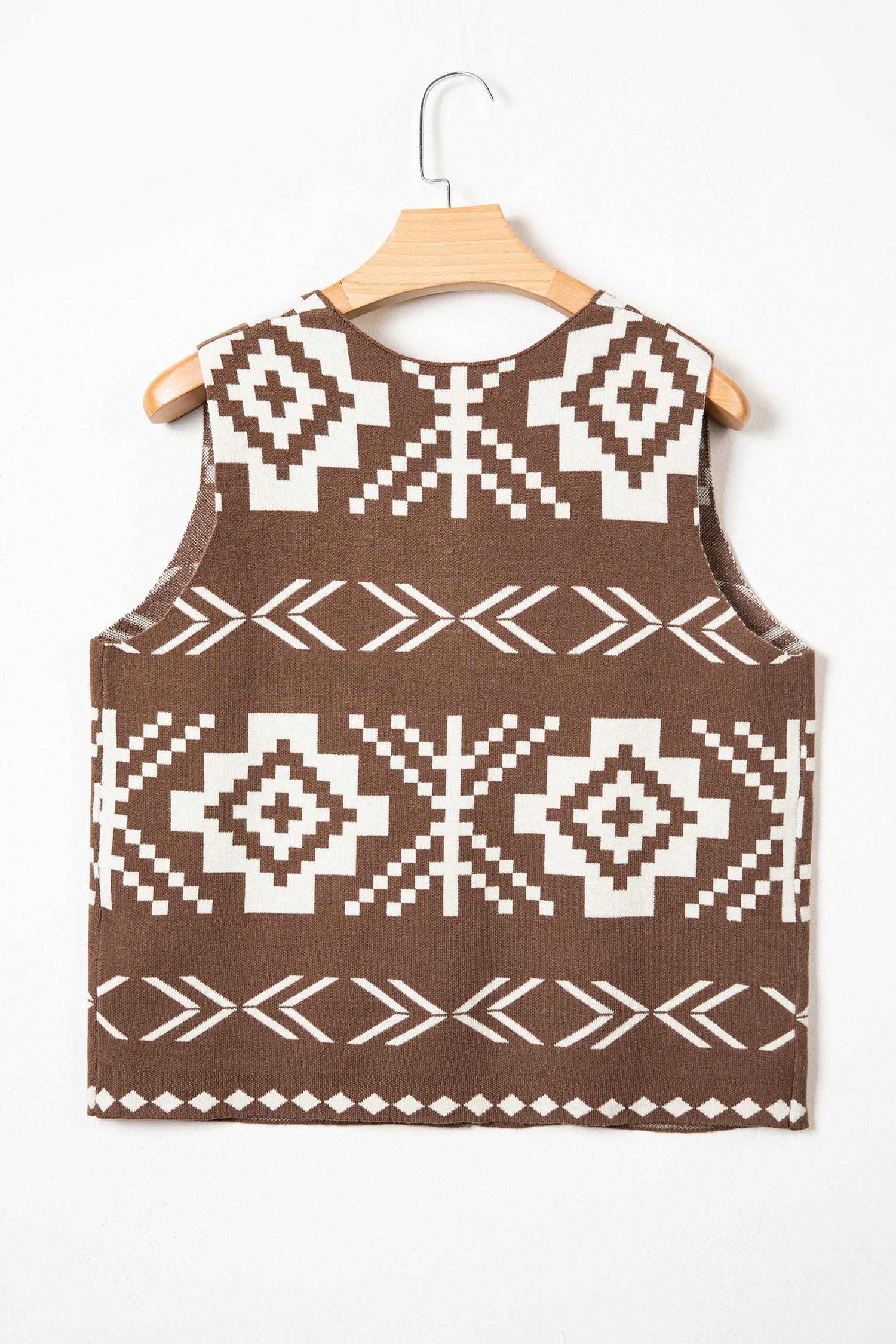 Brown Aztec Print Sleeveless Sweater Vest Round Neck S-XL
