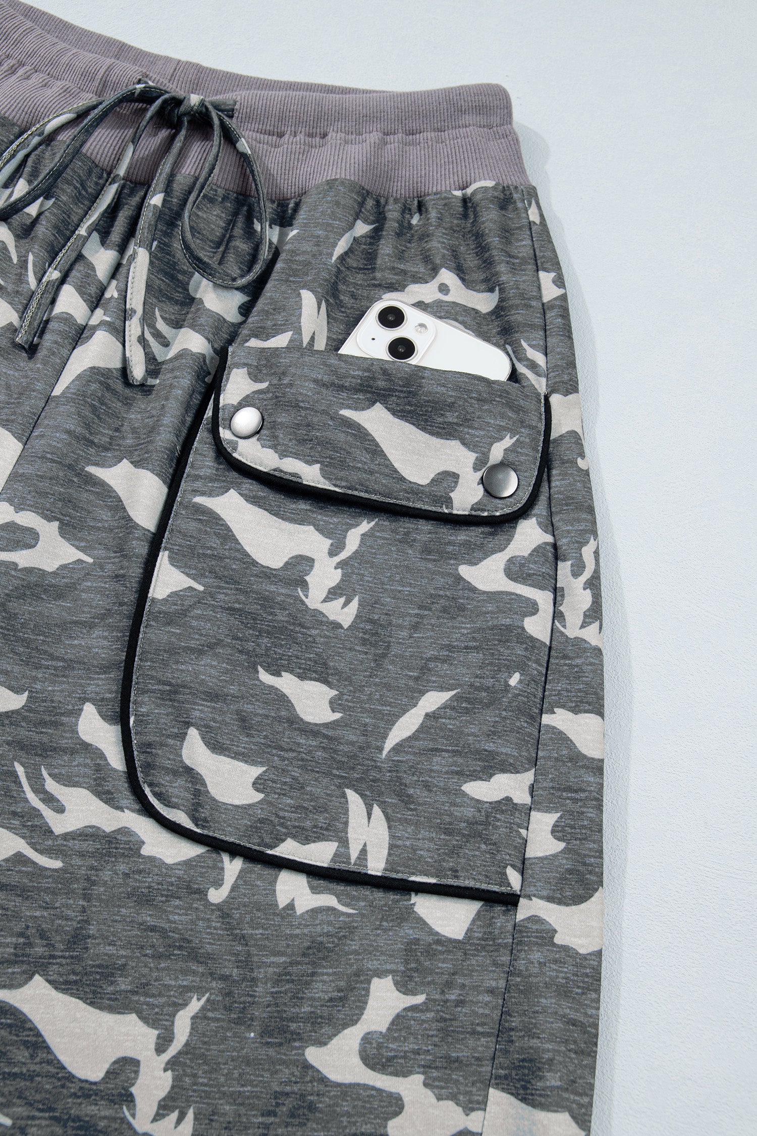 Camo Print Drawstring Cargo Barrel Pants | Khaki & Multicolour