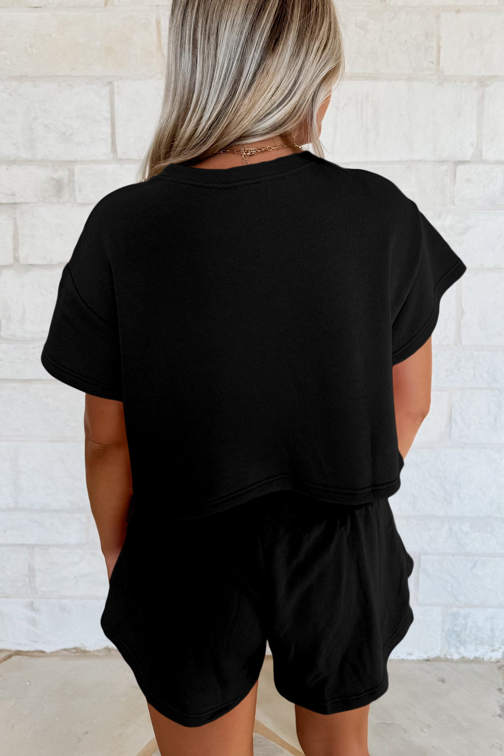 Shop Black Cropped Tee & Ruffle High Waist Skort Set 2pcs S-XL at LivelyLooks