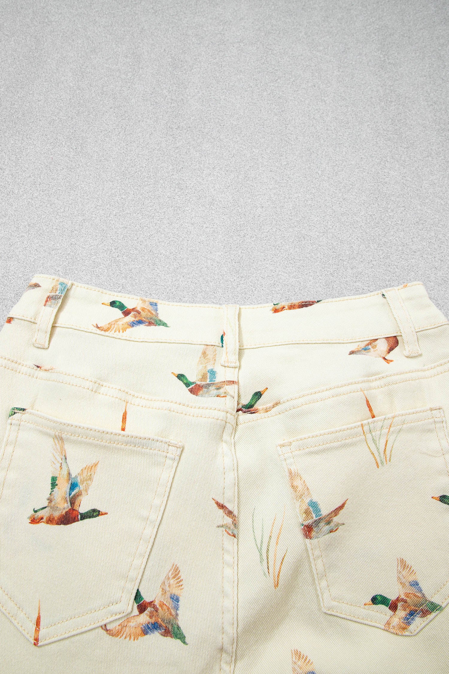 Women's Beige Mallard Print Cuffed Hem Shift Jeans Pockets Elastic UK 4-16 at LivelyLooks
