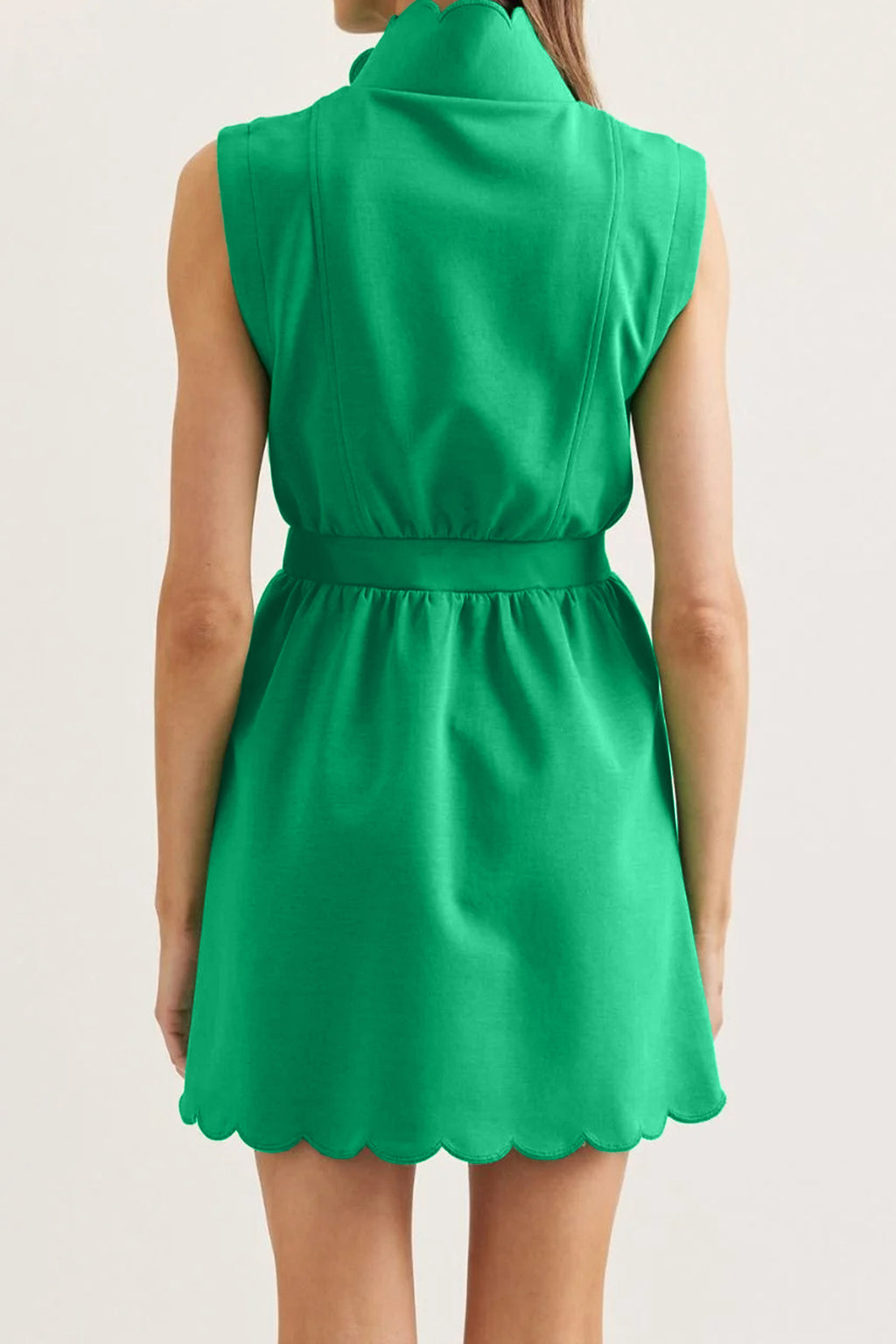 Bright Green Sleeveless Zip Front Scallop Hem Mini Dress | UK 8–22