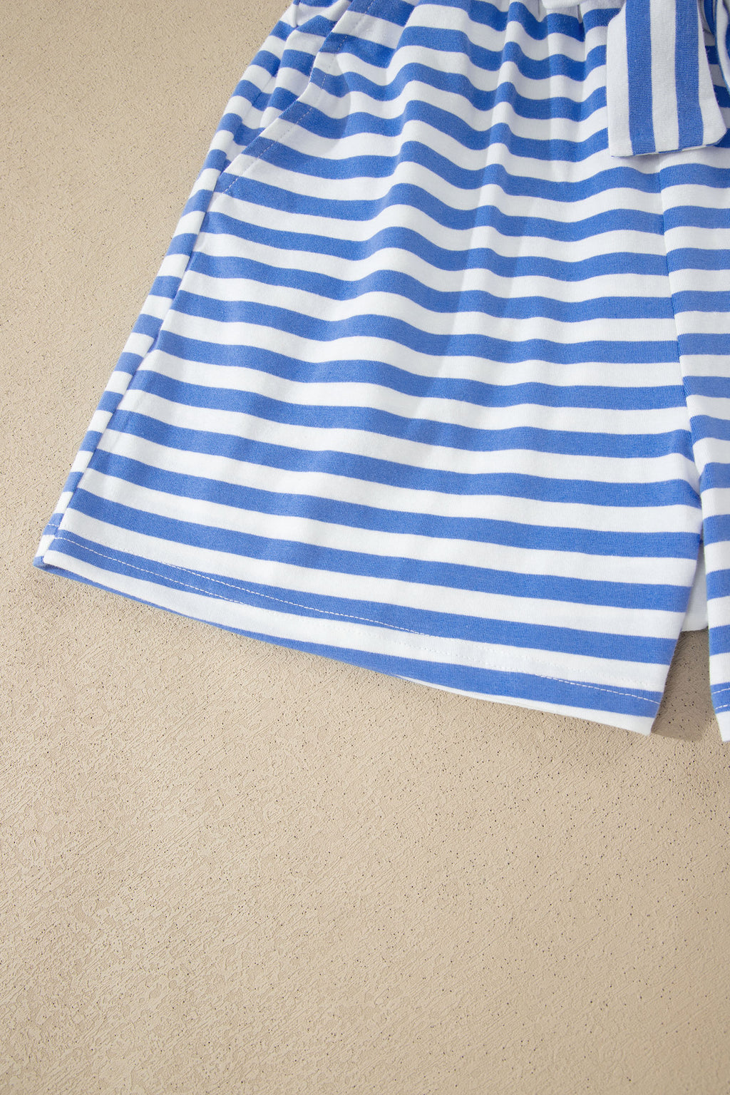 Sky Blue Stripe Contrast Trim Crew Neck Tee & Knot Shorts Co-ord Set