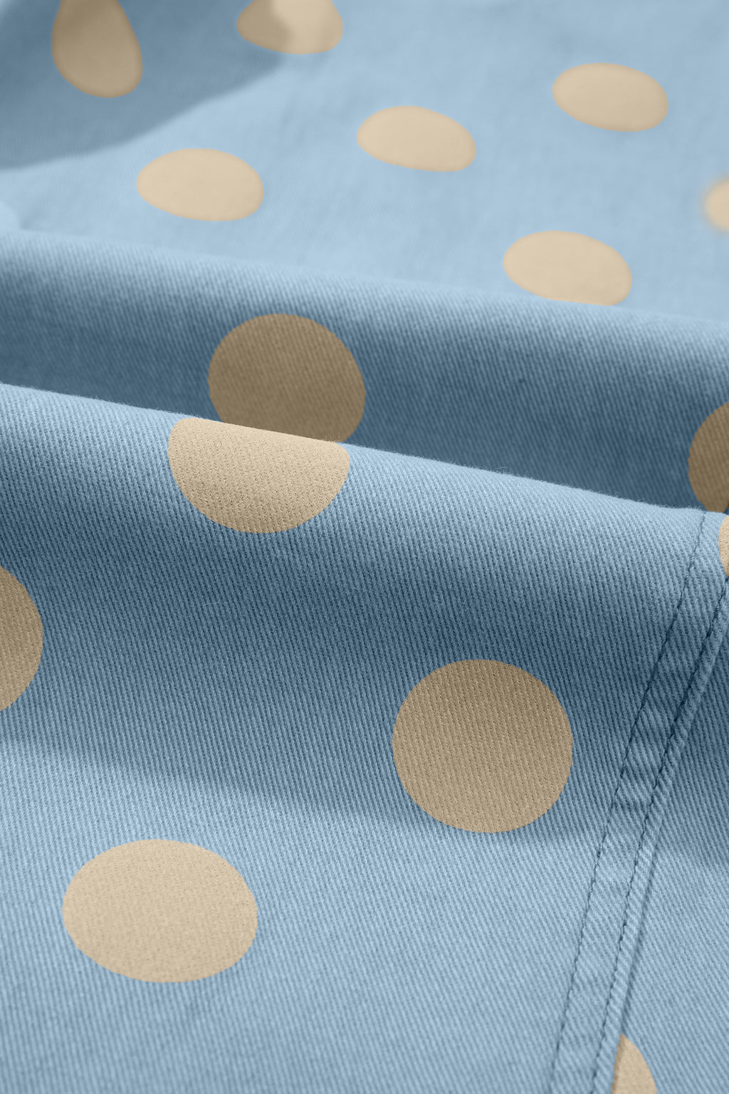 Polka Dot Print Bow Detail Pocketed Loose Jeans | White & Sky Blue