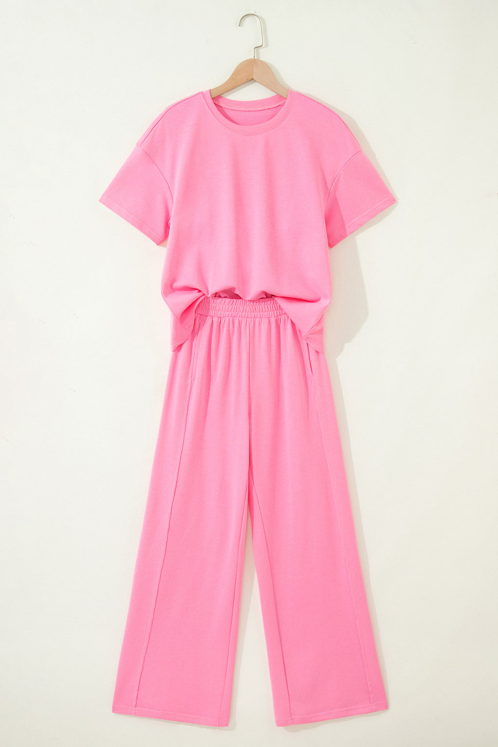 Solid Oversized Tee & Pocketed Wide Leg Trousers Set | 3 Colours | Sizes 8-22