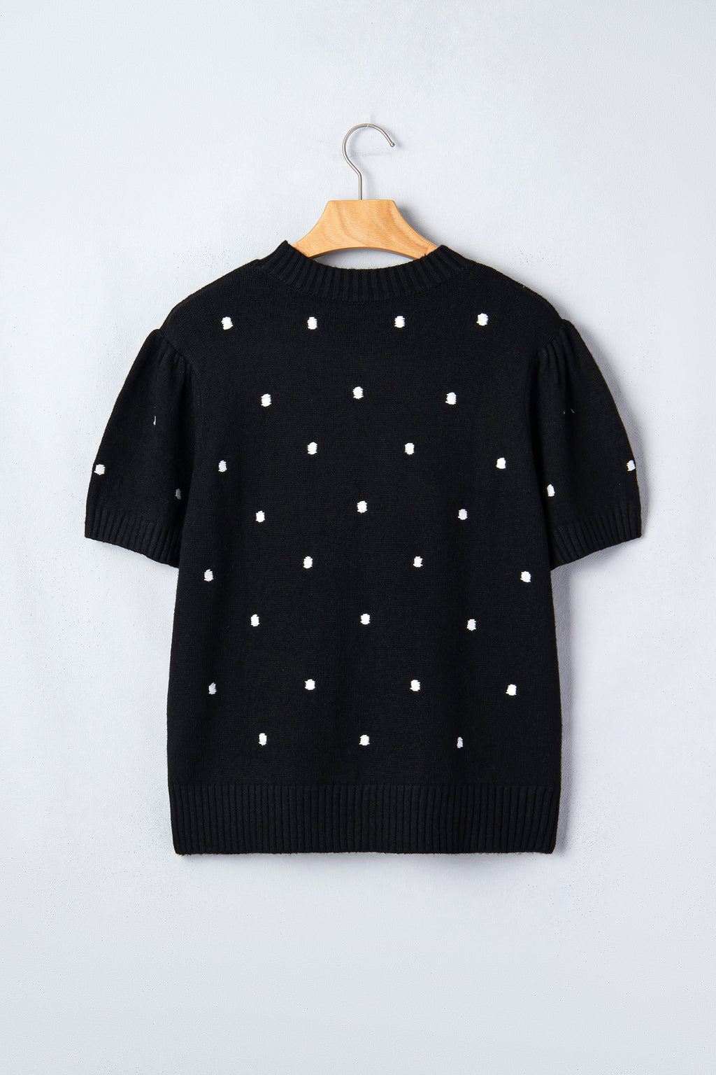 LivelyLooks Yellow Cream Elegant Polka Dot Bubble Short Sleeve Sweater women's fashion