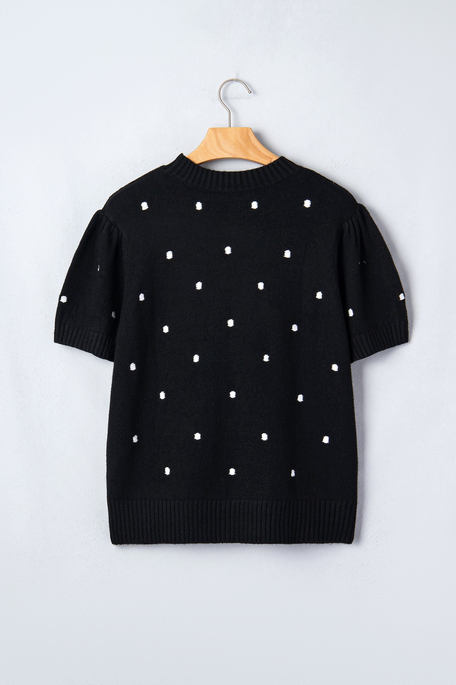 LivelyLooks Yellow Cream Elegant Polka Dot Bubble Short Sleeve Sweater women's fashion