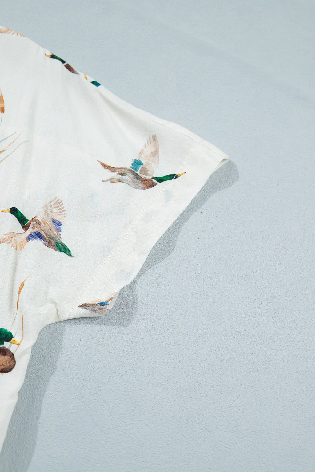 White Mallard Print Button Flap Pocket Short Sleeve Shirt | UK 8–22