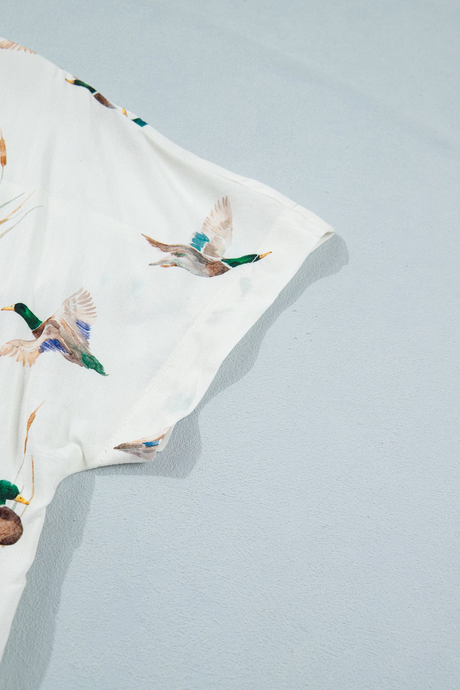 White Mallard Print Button Flap Pocket Short Sleeve Shirt | UK 8–22