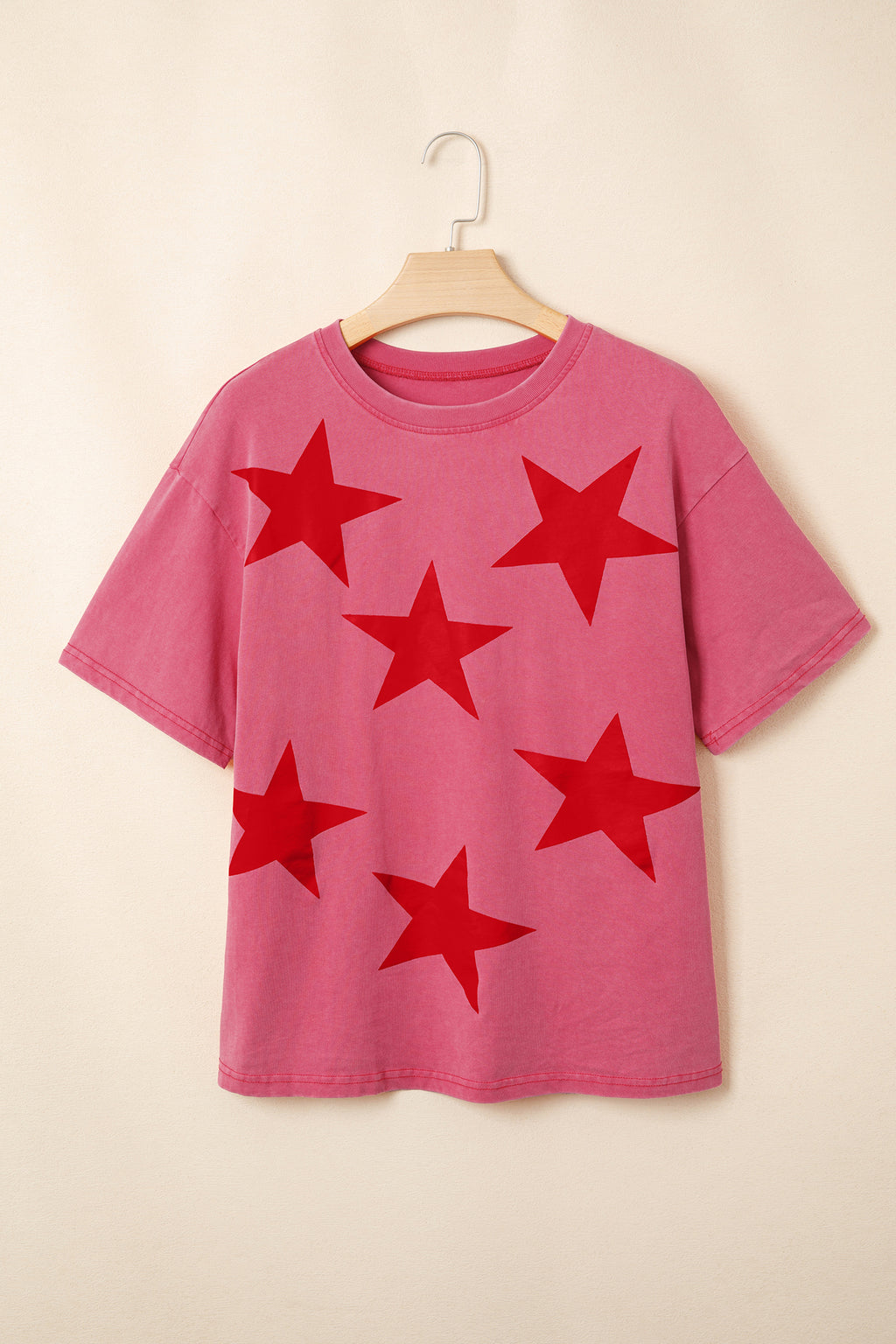 Shop Red Independence Day Star Printed Mineral Wash T Shirt at LivelyLooks