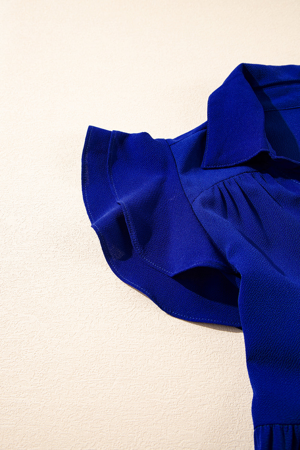LivelyLooks Blue Ruffle Sleeve V-Neck Tiered Midi Dress Solid Collared S-XL women's fashion