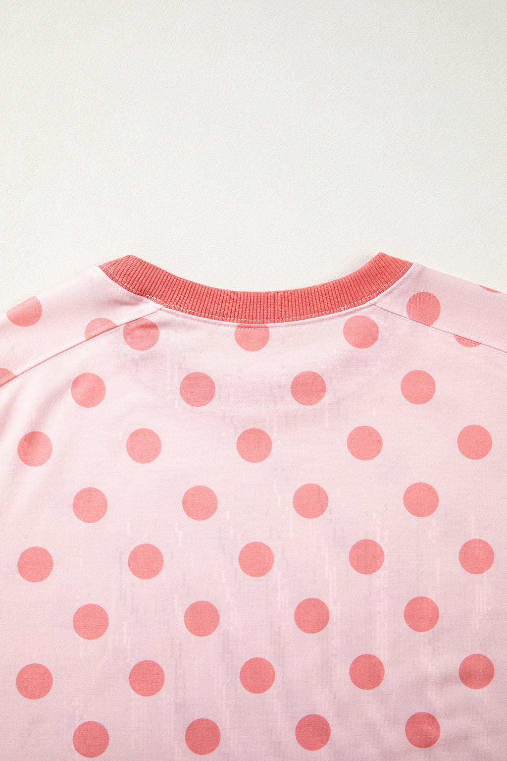 Shop Pink Color Block Trim Polka Dot Casual Tee at LivelyLooks