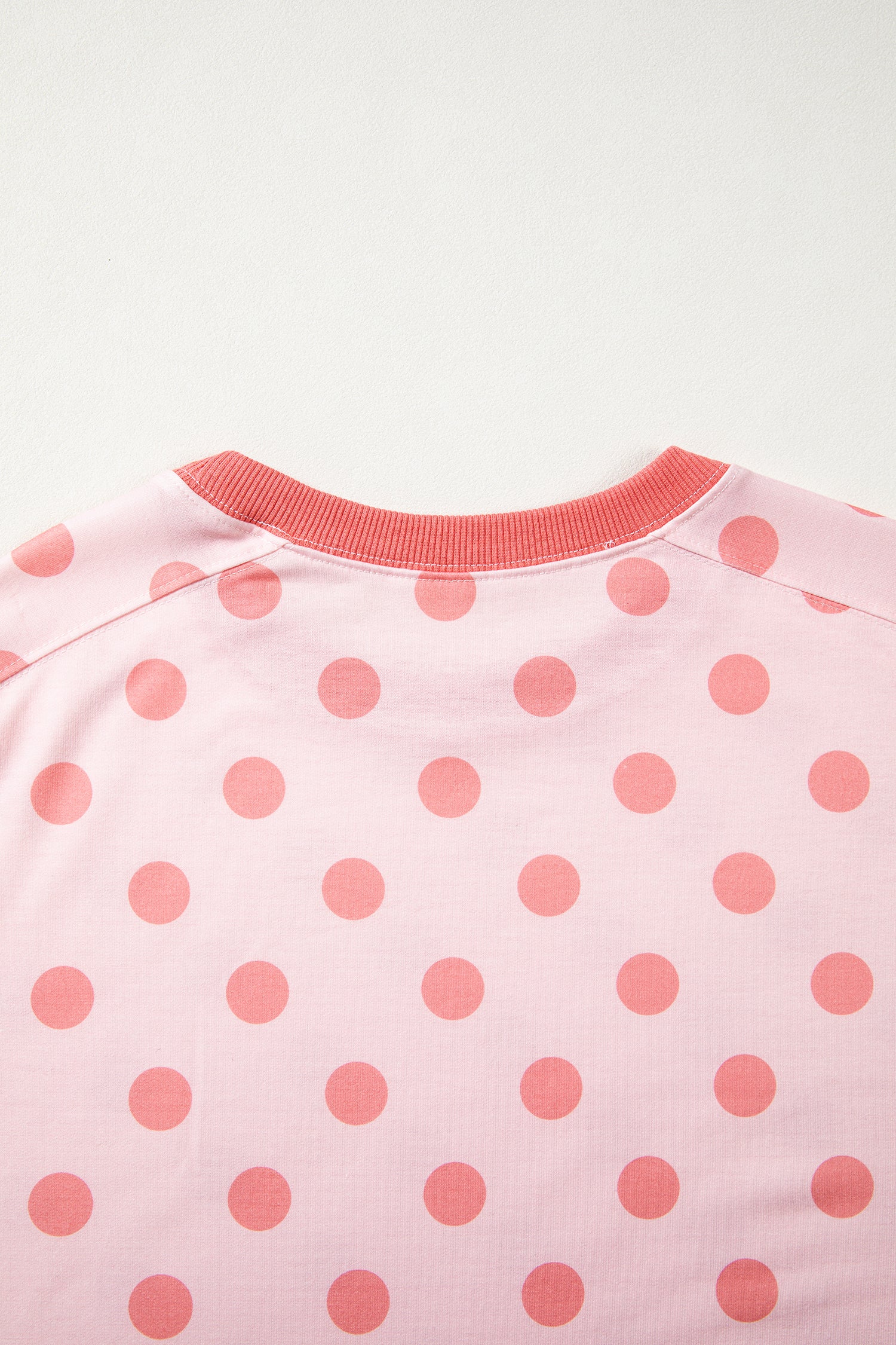 Shop Pink Color Block Trim Polka Dot Casual Tee at LivelyLooks