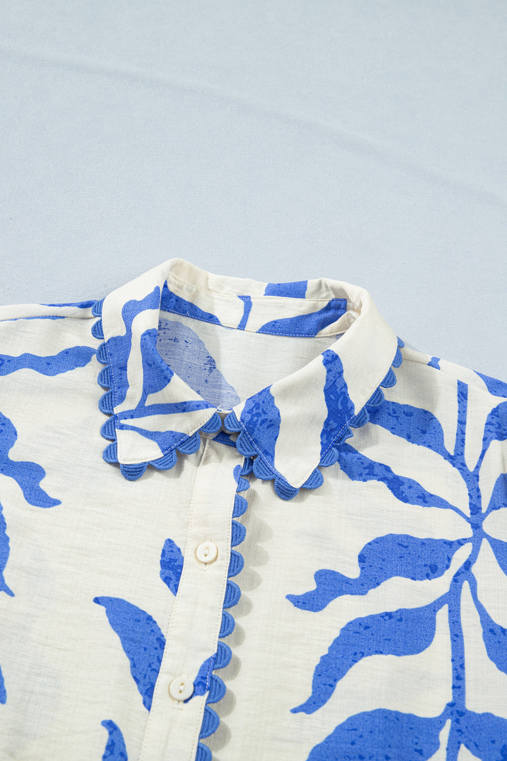 Sky Blue Leafy Botanical Print Side Tie Button Down Maxi Dress S-XL