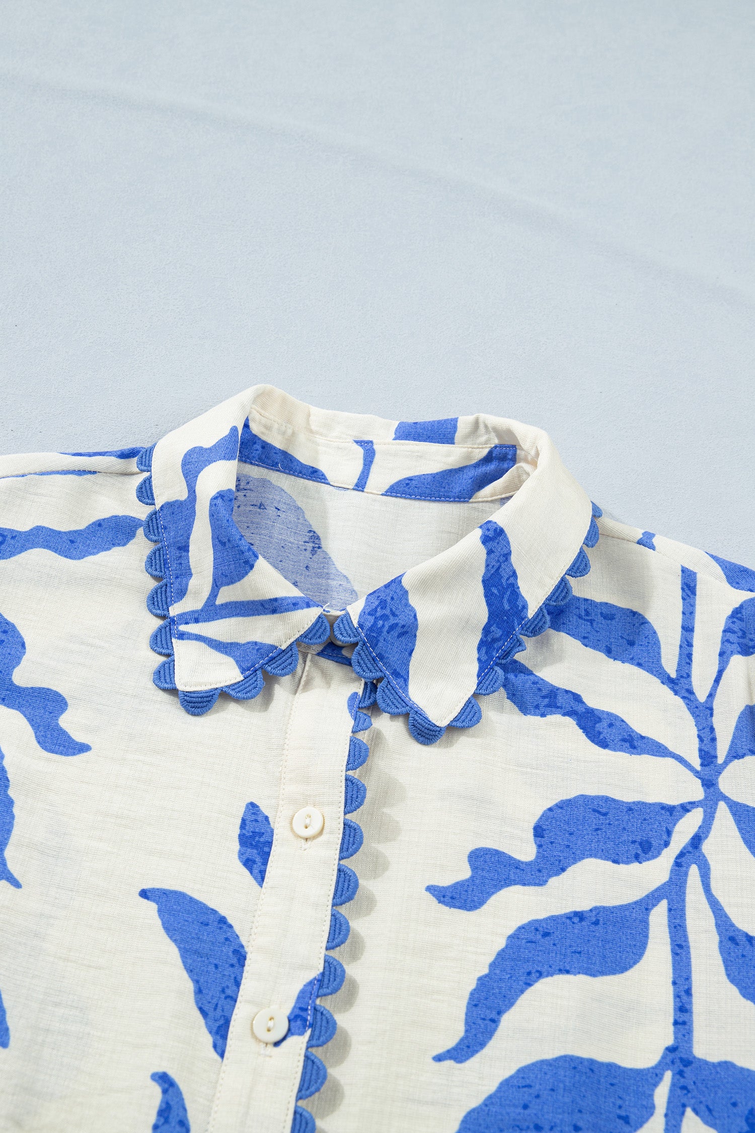 Sky Blue Leafy Botanical Print Side Tie Button Down Maxi Dress S-XL