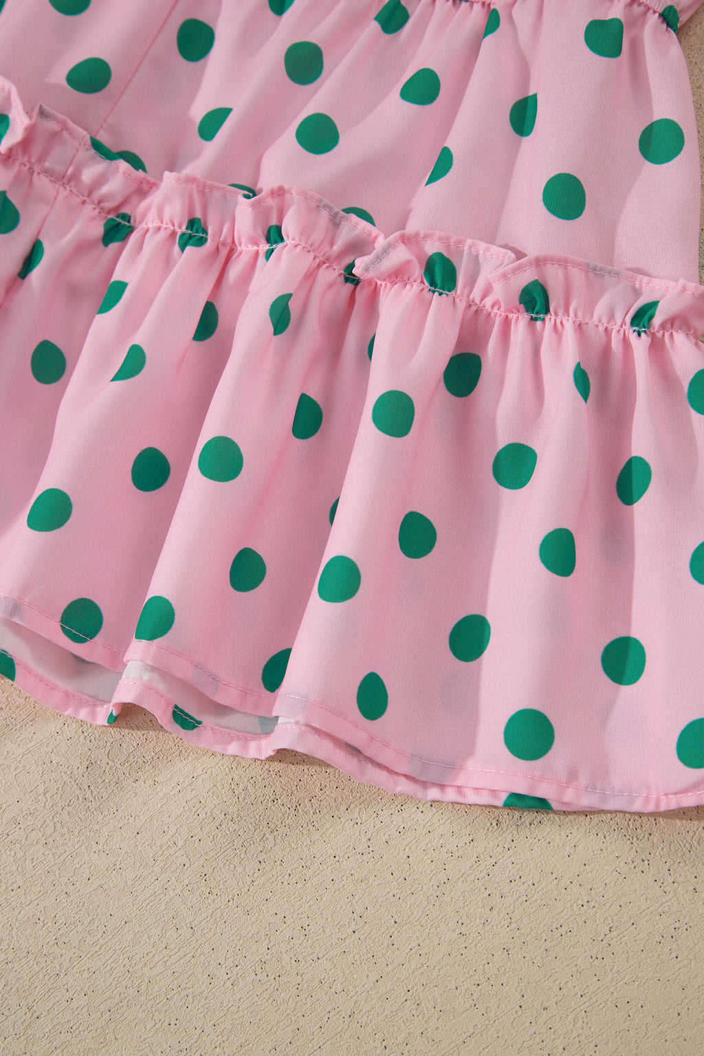 Shop Pink Polka Dot V-Neck Drawstring Tiered Babydoll Blouse at LivelyLooks