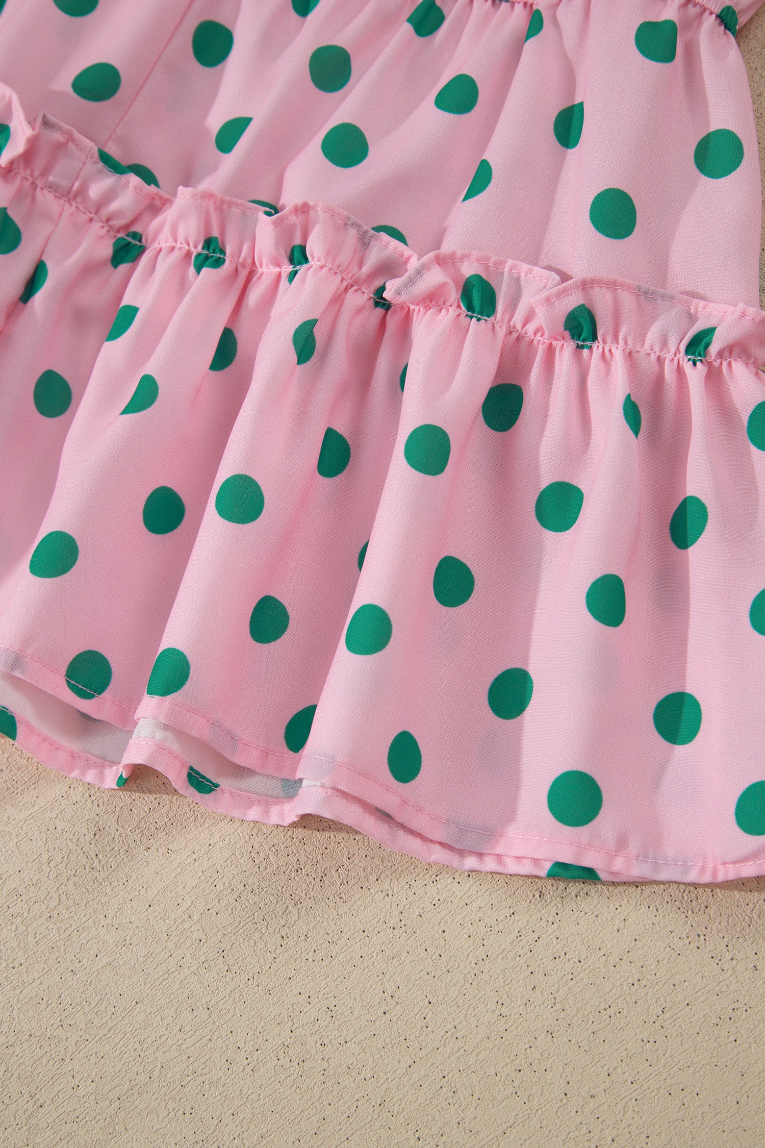 Shop Pink Polka Dot V-Neck Drawstring Tiered Babydoll Blouse at LivelyLooks