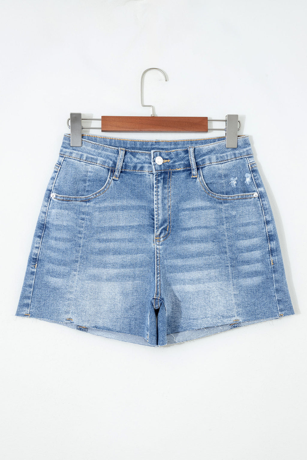 Women's Beau Blue Acid Wash Raw Hem Denim Shorts at LivelyLooks