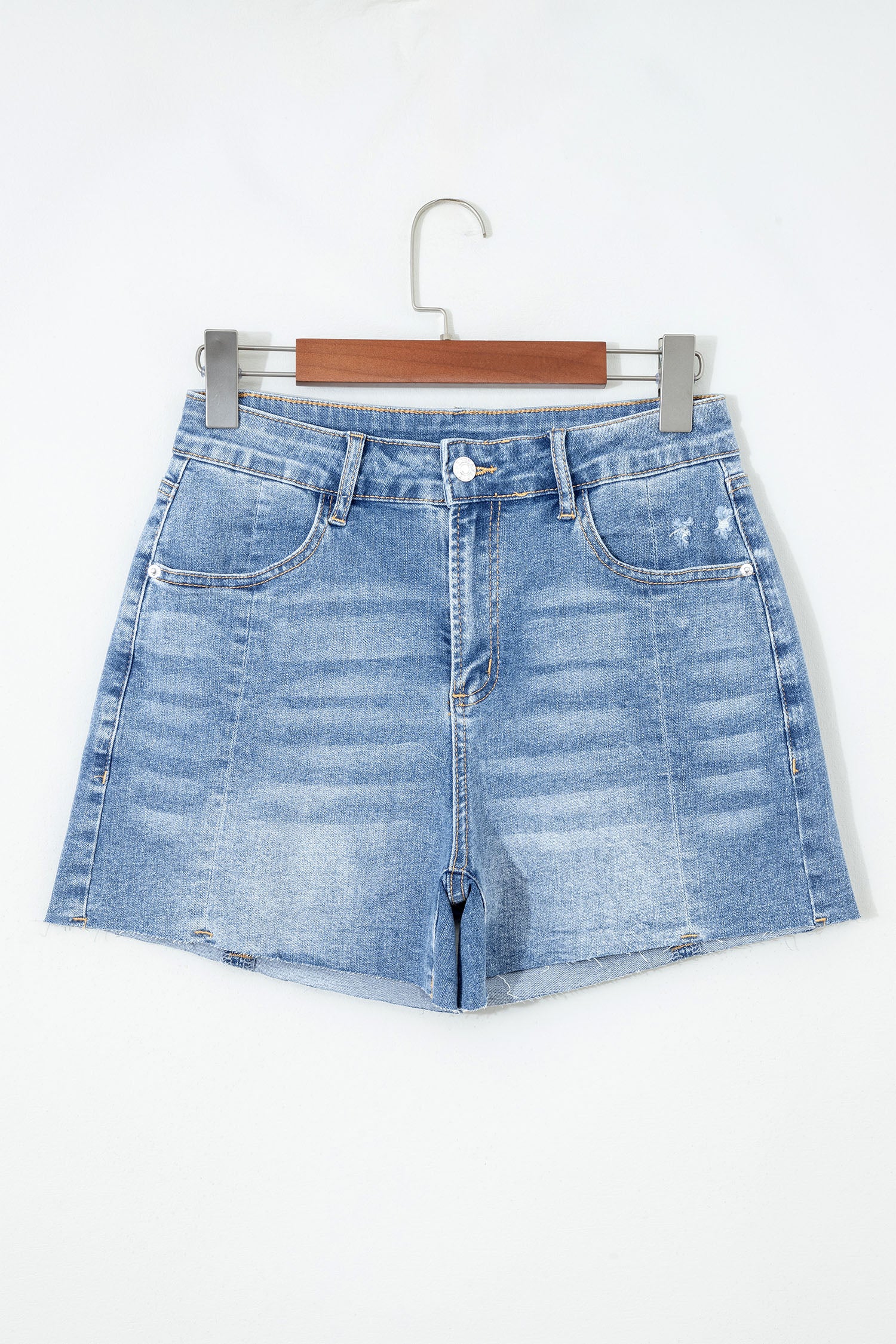 Women's Beau Blue Acid Wash Raw Hem Denim Shorts at LivelyLooks