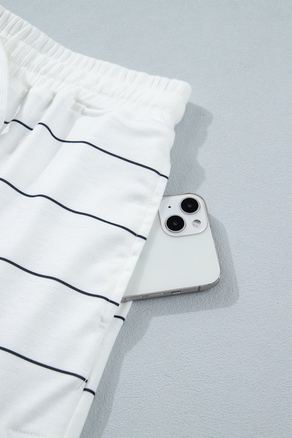 Stripe Half Sleeve Tee & Drawstring Shorts Co-ord Set – White & Black