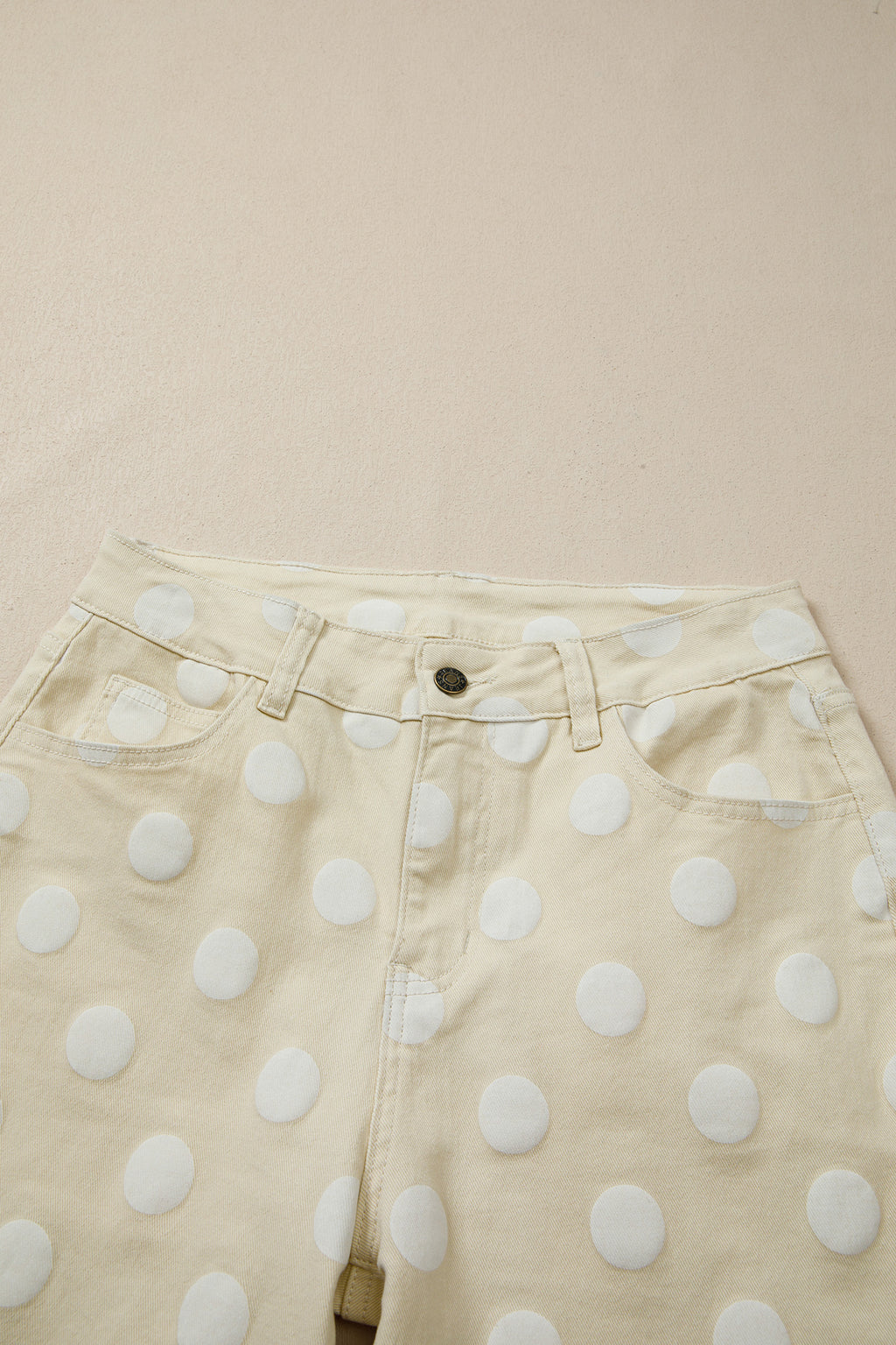 Khaki & Sky Blue Polka Dot Print Raw Hem High-Waist Shift Jeans | Sizes 4–16
