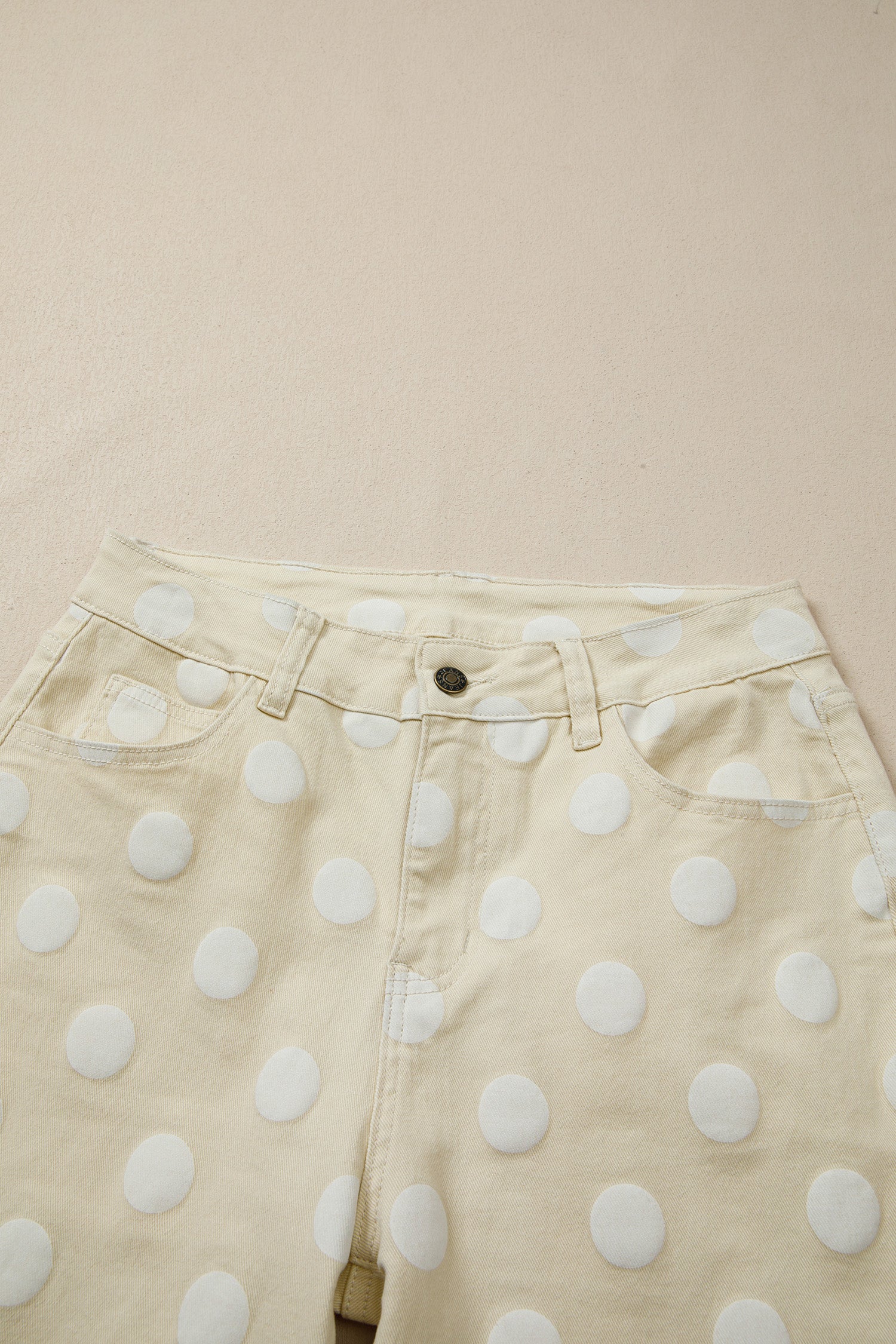 Khaki & Sky Blue Polka Dot Print Raw Hem High-Waist Shift Jeans | Sizes 4–16