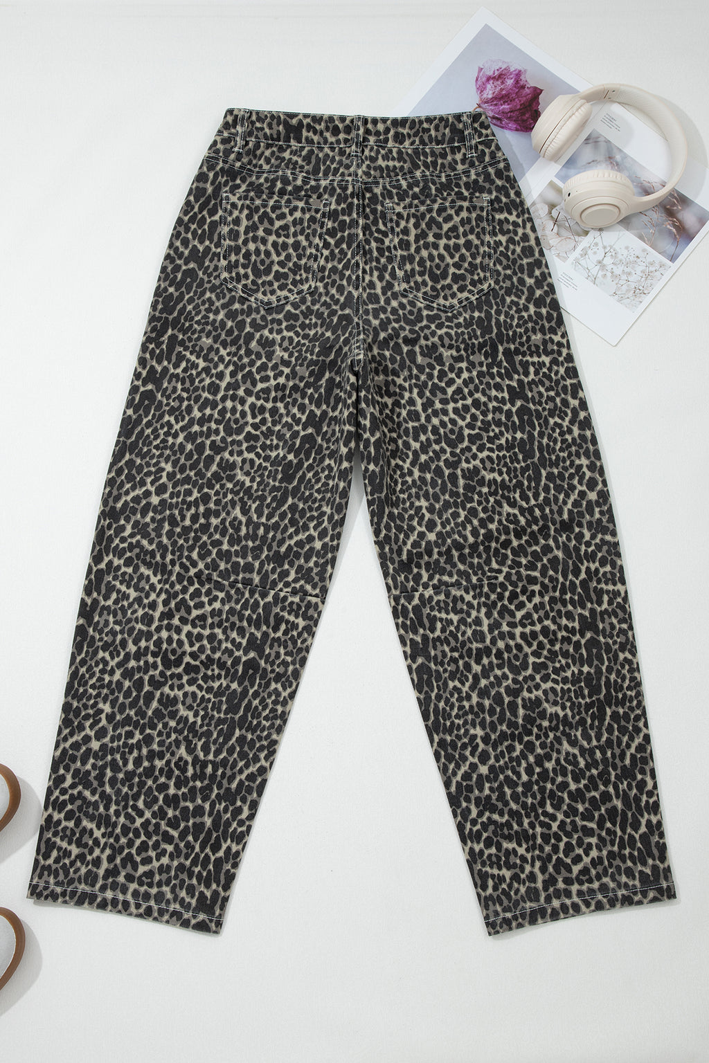 Shop Black Leopard Print High Waist Barrel Jeans UK 8-20 at LivelyLooks