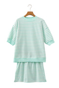 Green Stripe Ribbed Colour Block Half Sleeve Top & Mini Skort Set | UK 8–22