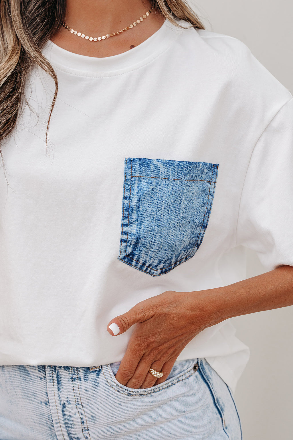 Shop Sail Blue Colour Block Chest Pocket Casual Short Sleeve Top at LivelyLooks