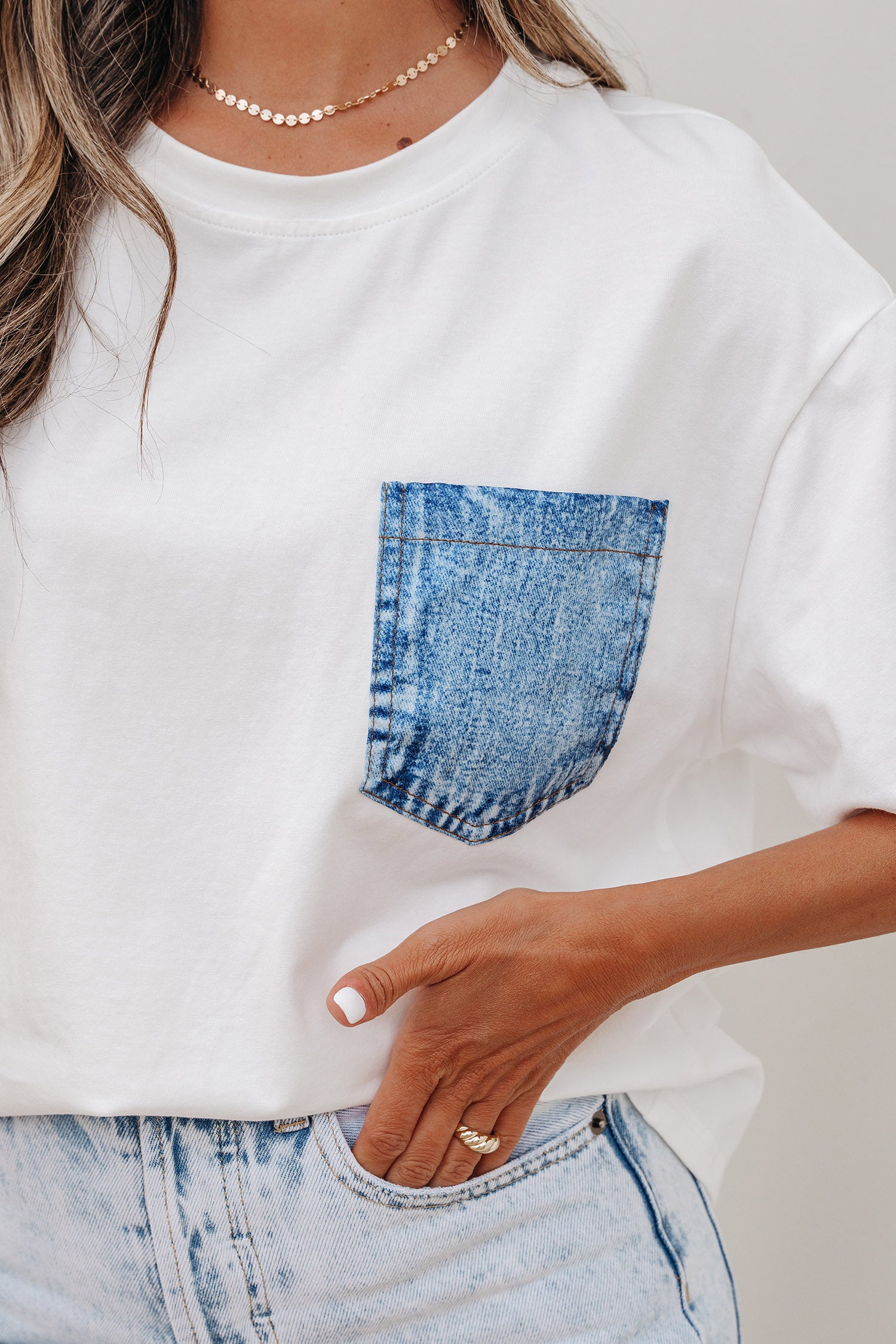 Shop Sail Blue Colour Block Chest Pocket Casual Short Sleeve Top at LivelyLooks
