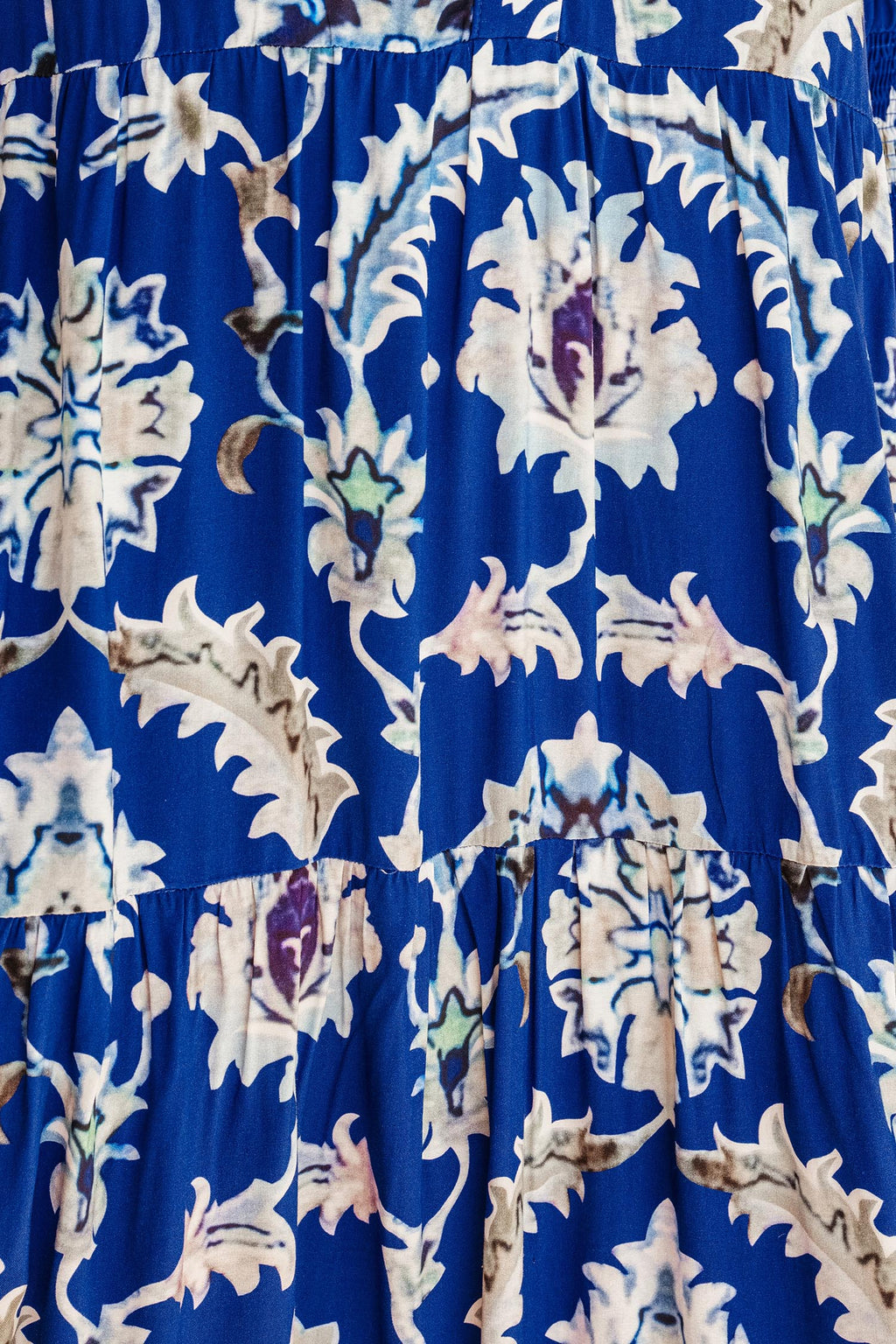Women's Blue Wild Floral Print Frilled Collar Puff Sleeve Midi Dress at LivelyLooks