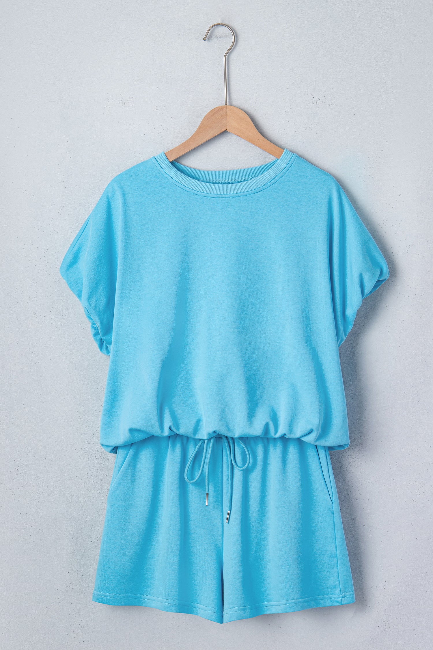 Puffy Loose Top & Drawstring Shorts Set – Smoke Grey & Light Blue