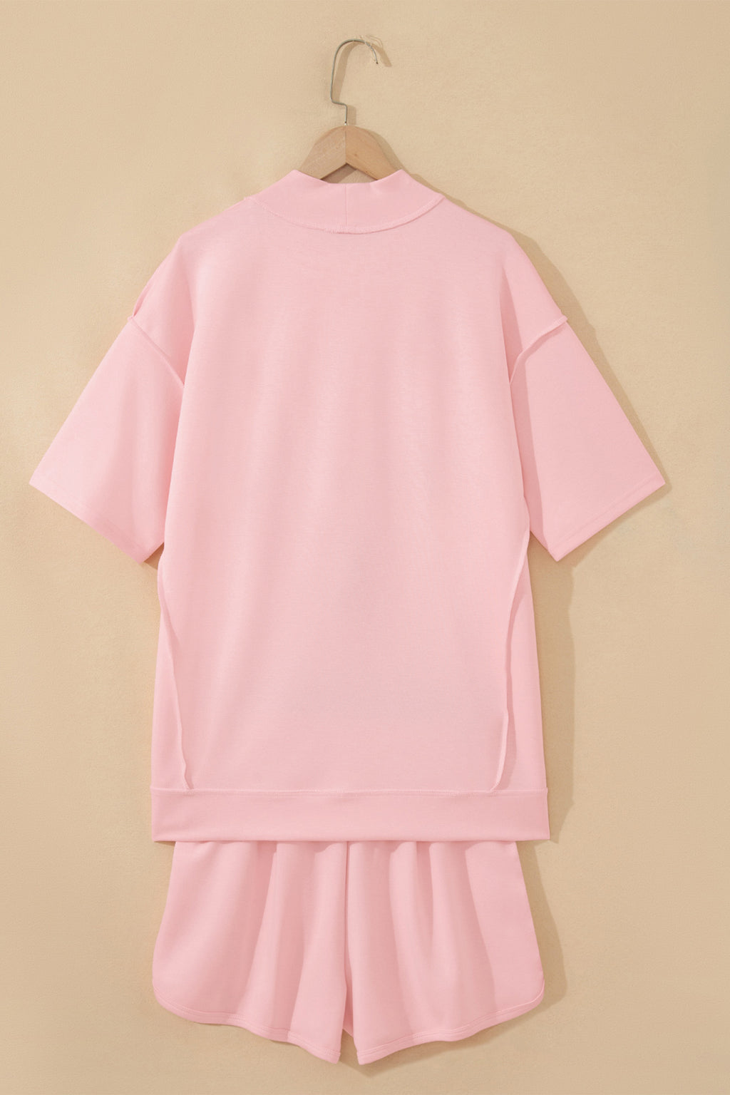 Exposed Seam Mock Neck Oversized Tee & Shorts Set – Mist Blue