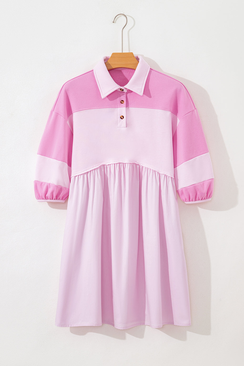 Pink Raw Seam Colour Block Polo Collar Mini Dress S-XL