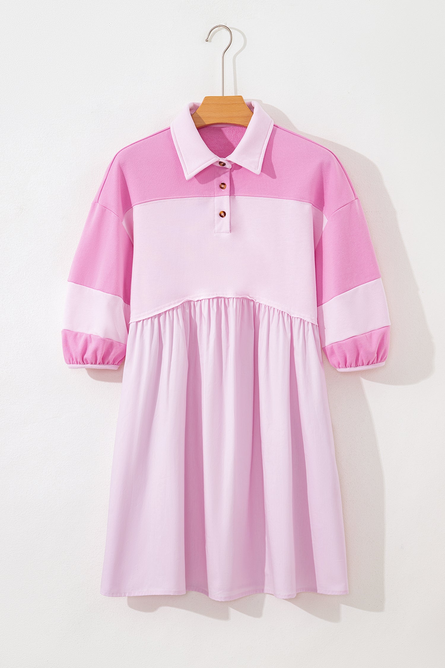 Pink Raw Seam Colour Block Polo Collar Mini Dress S-XL