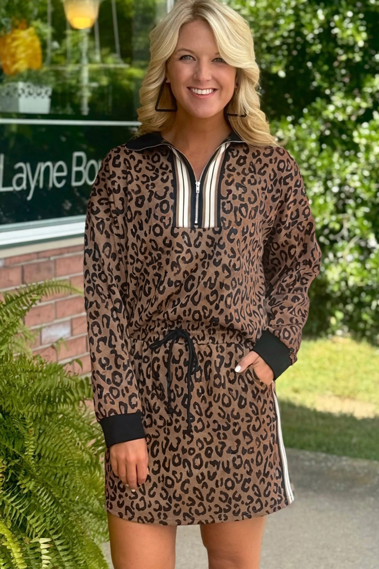 LivelyLooks Khaki Leopard Print Quarter Zip Top & Mini Skirt Set Women's S-XL women's fashion