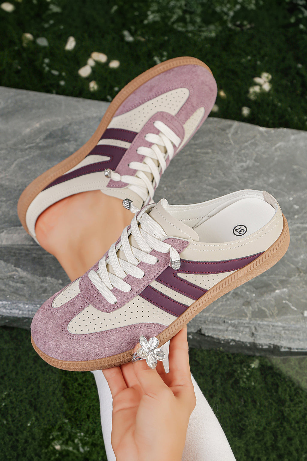 LivelyLooks Women's Pink Eyelet PU Leather Patchwork Colour Pop Sneakers EU 37-42 women's fashion