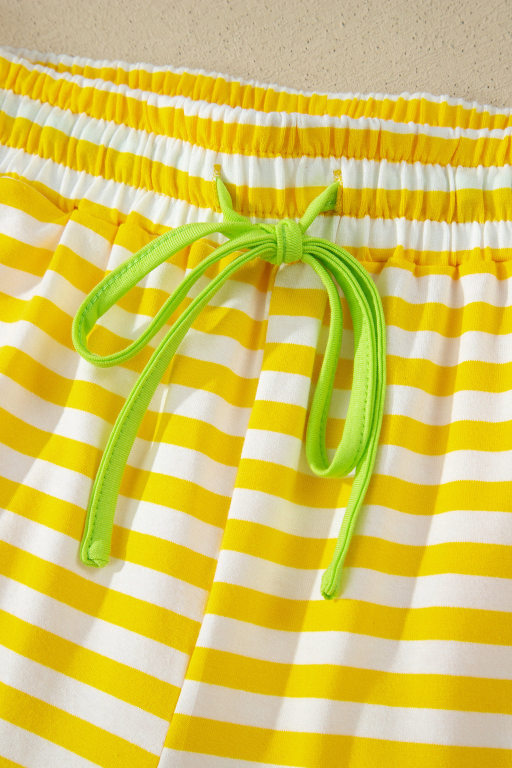 Women's Stripe Contrast Neck Tee & Drawstring Shorts Co-ord Set S-XL at LivelyLooks