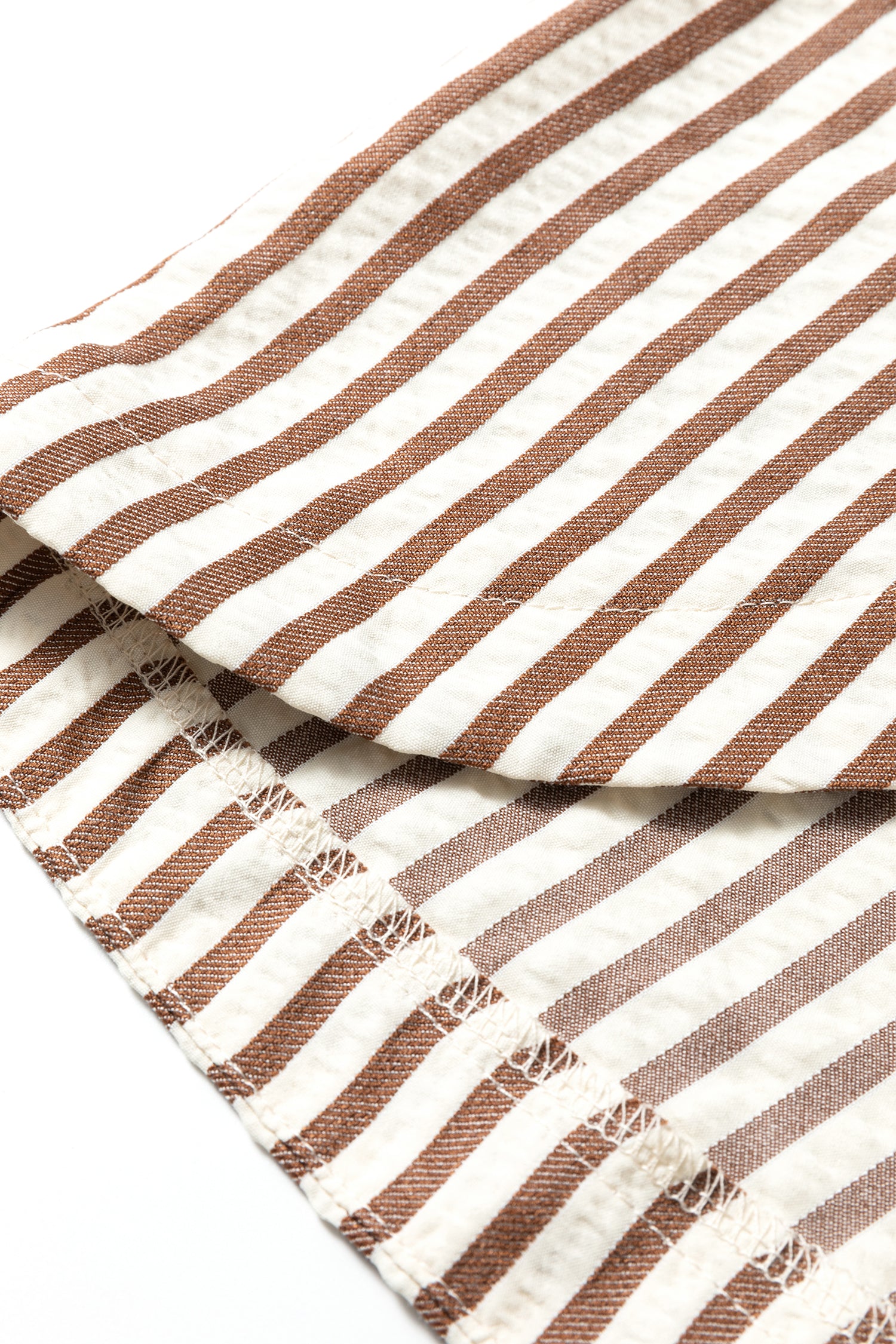 Brown Stripe Textured Midi Shirt Dress 3/4 Sleeve Round Hem Split Women S-XL