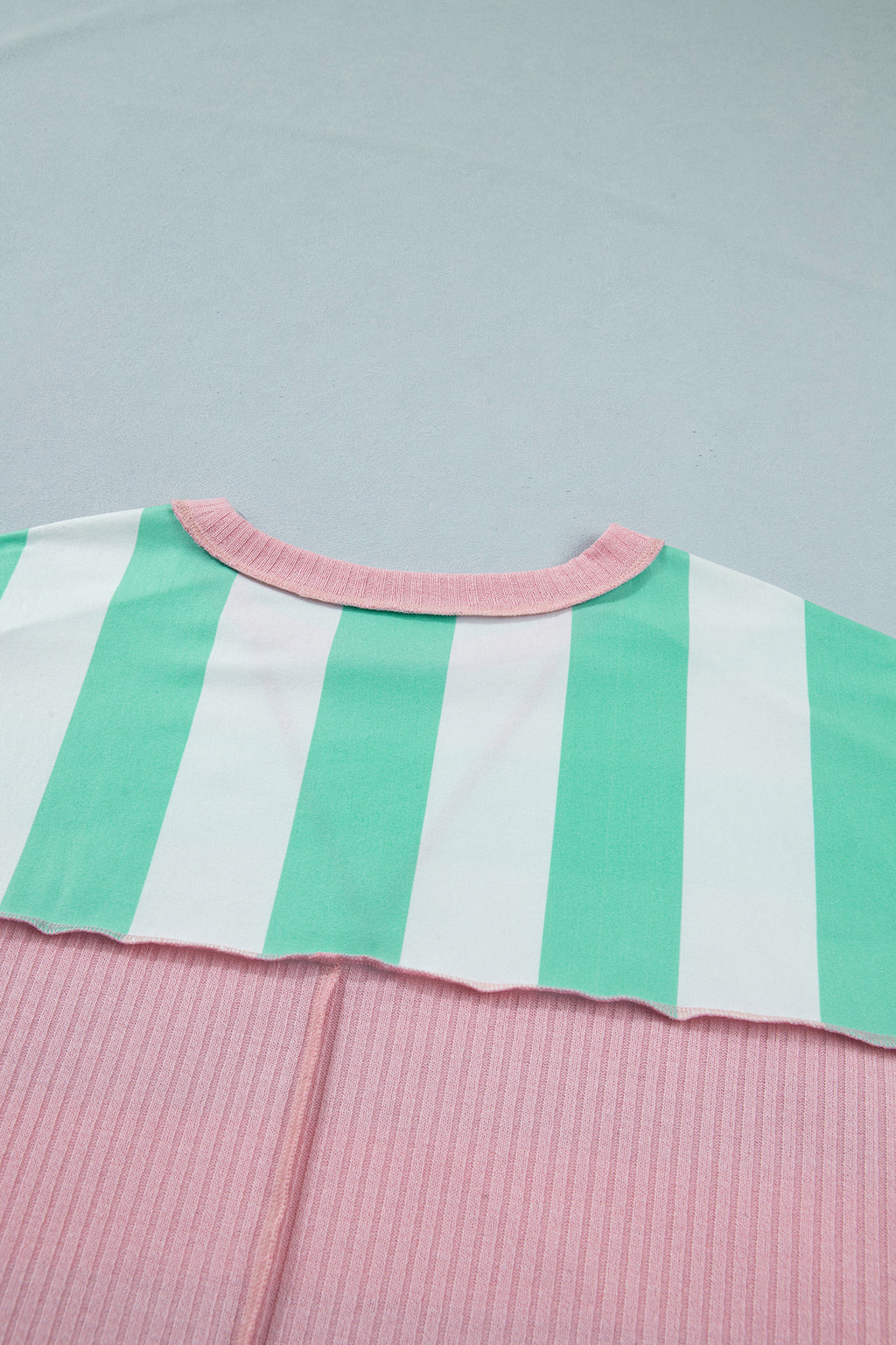 Stripe Colourblock Ribbed Patchwork Exposed Seam Oversized Tee | Pink & Green