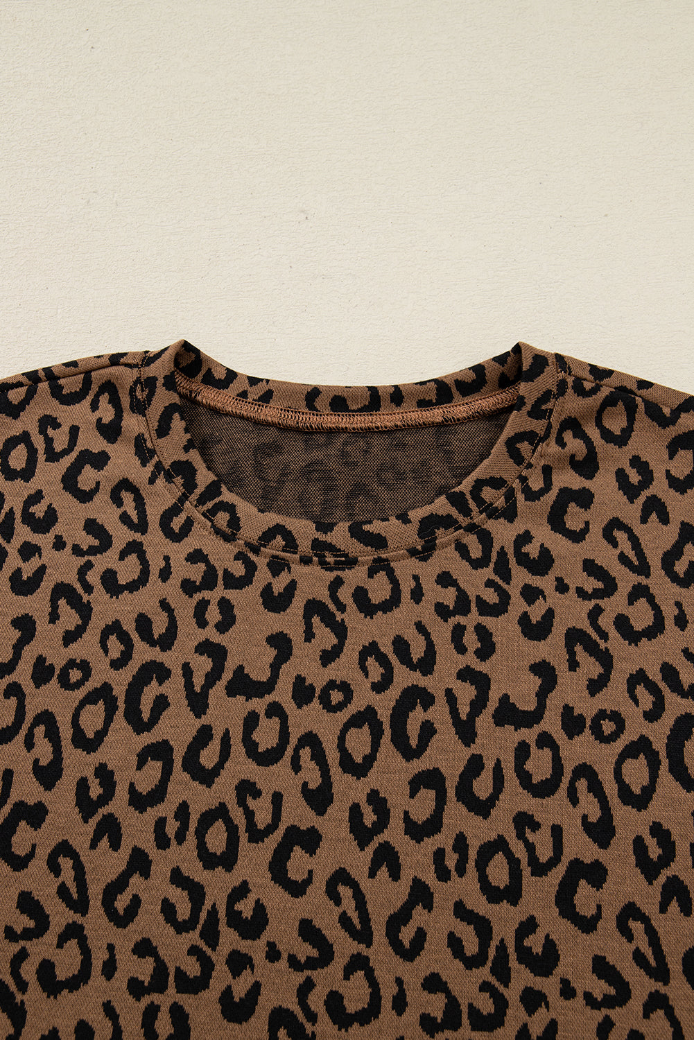 Brown Varsity Stripe Leopard Print Long Sleeve Top & Drawstring Trouser Set