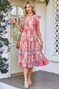 Shop Boho Paisley Print Ruffle Sleeve Notch Neck Midi Dress | S-XL at LivelyLooks