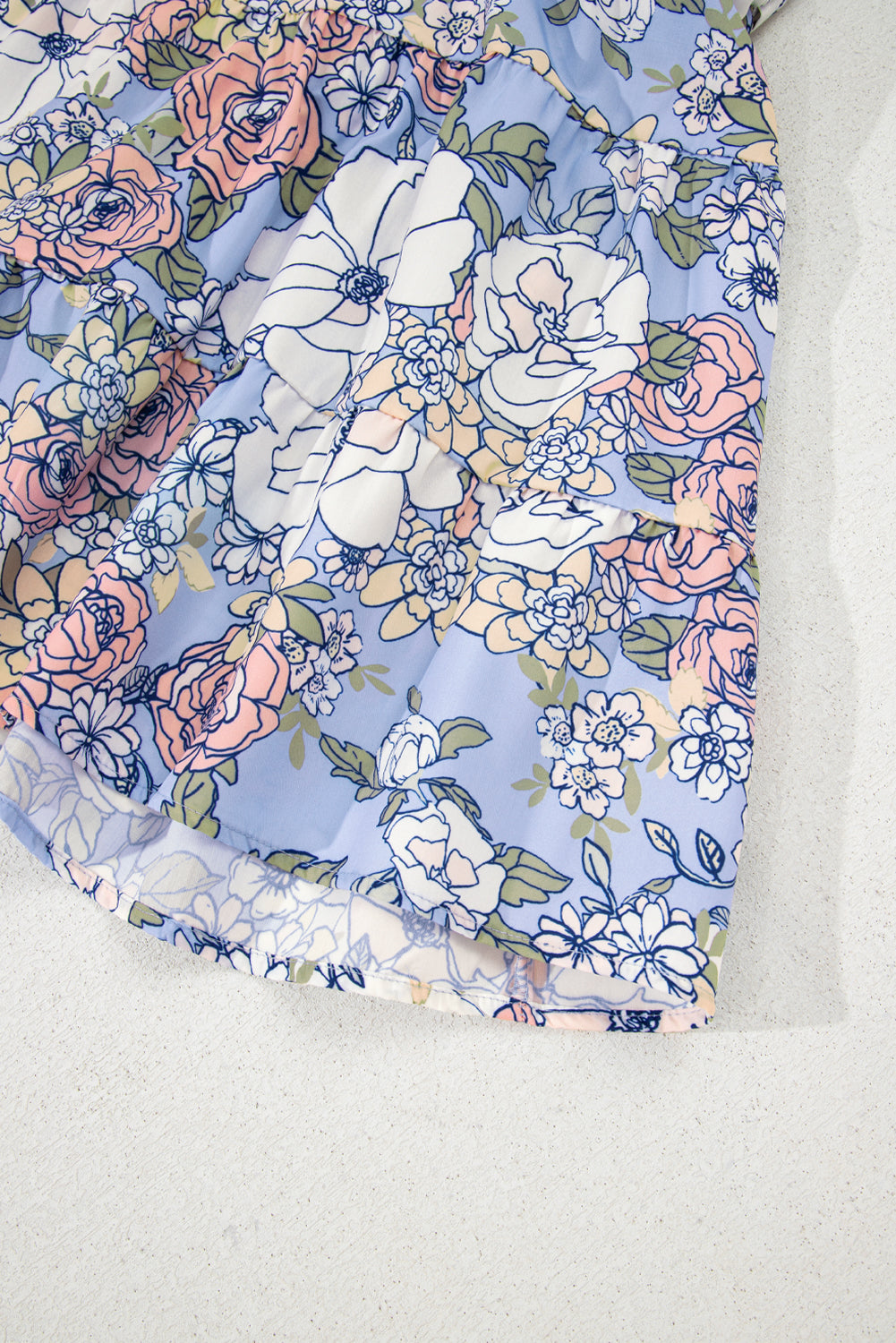 Sky Blue Floral Tiered Patchwork Spaghetti Strap Vacation Dress S-XL
