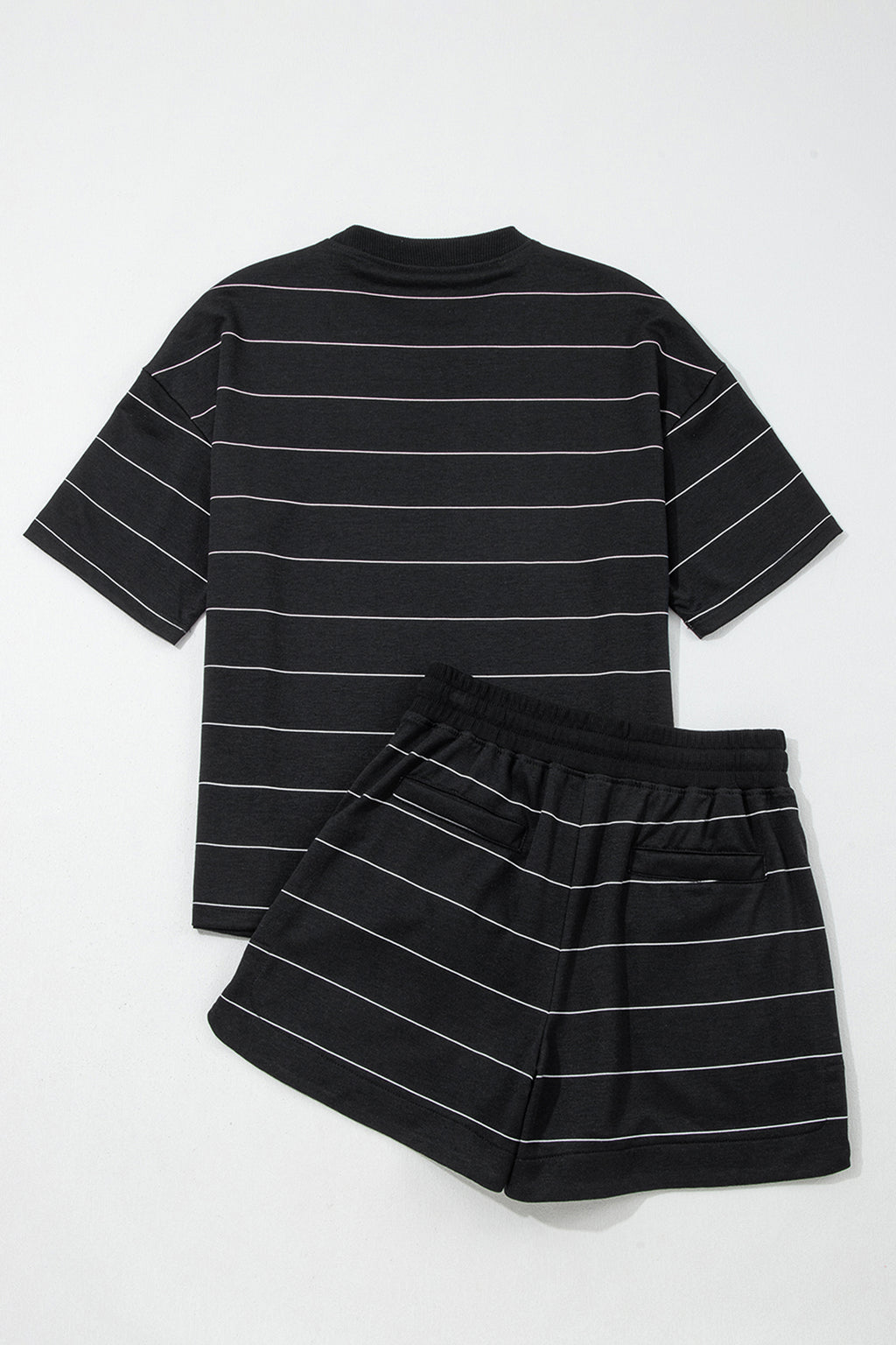 Stripe Half Sleeve Tee & Drawstring Shorts Co-ord Set – White & Black