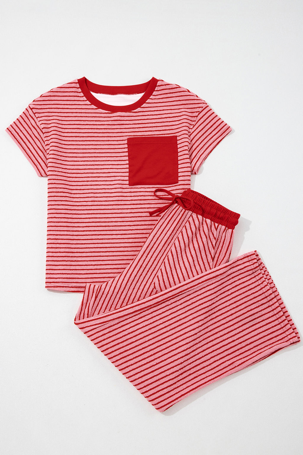 Stripe Crew Neck Tee & Drawstring Cropped Trousers Set | 4 Colours | Sizes 8-22