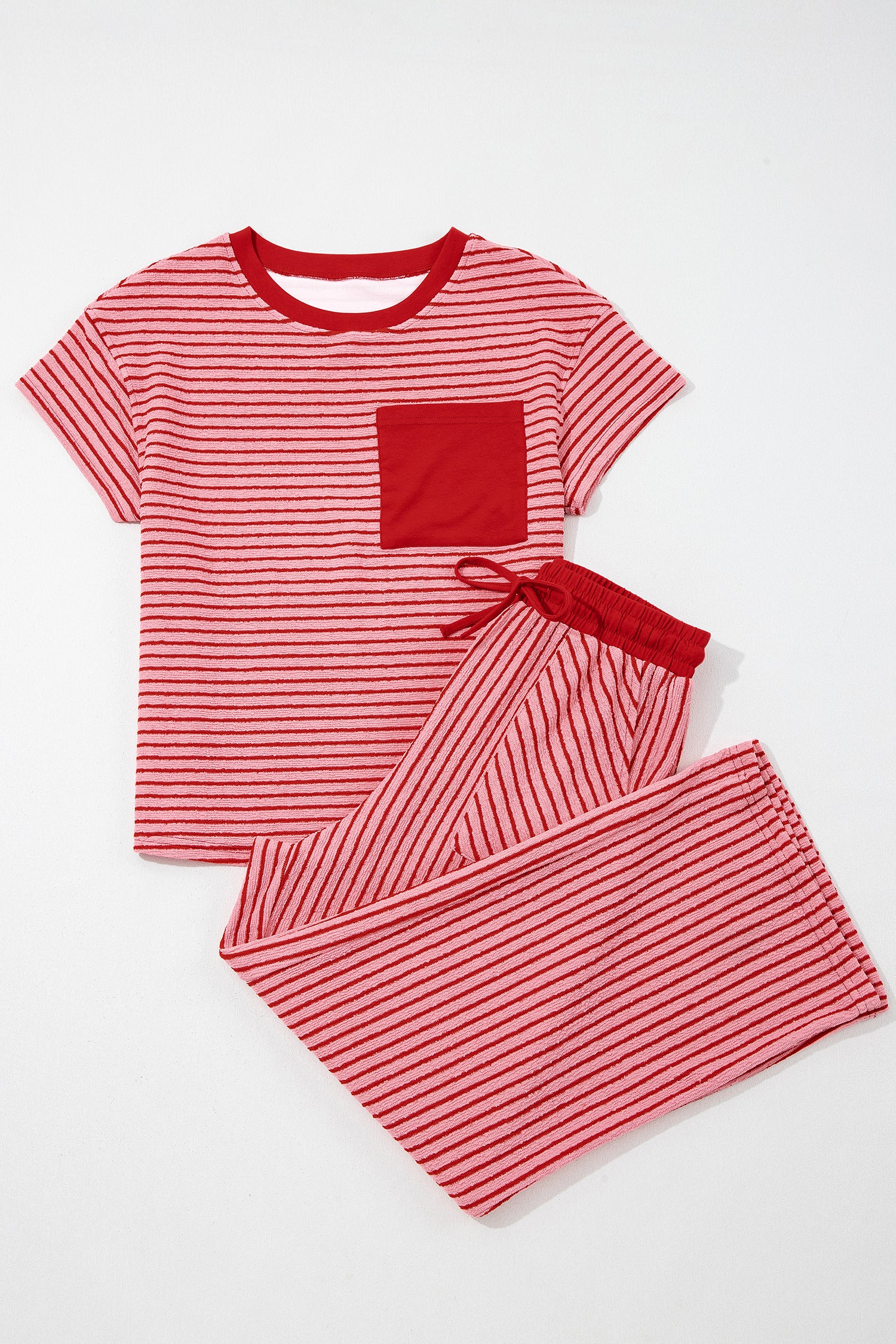 Stripe Crew Neck Tee & Drawstring Cropped Trousers Set | 4 Colours | Sizes 8-22