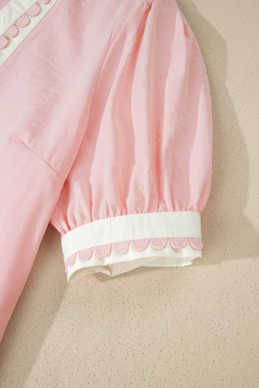 LivelyLooks Scallop Colour Block Trim Puff Sleeve Mini Dress Pink & Green women's fashion