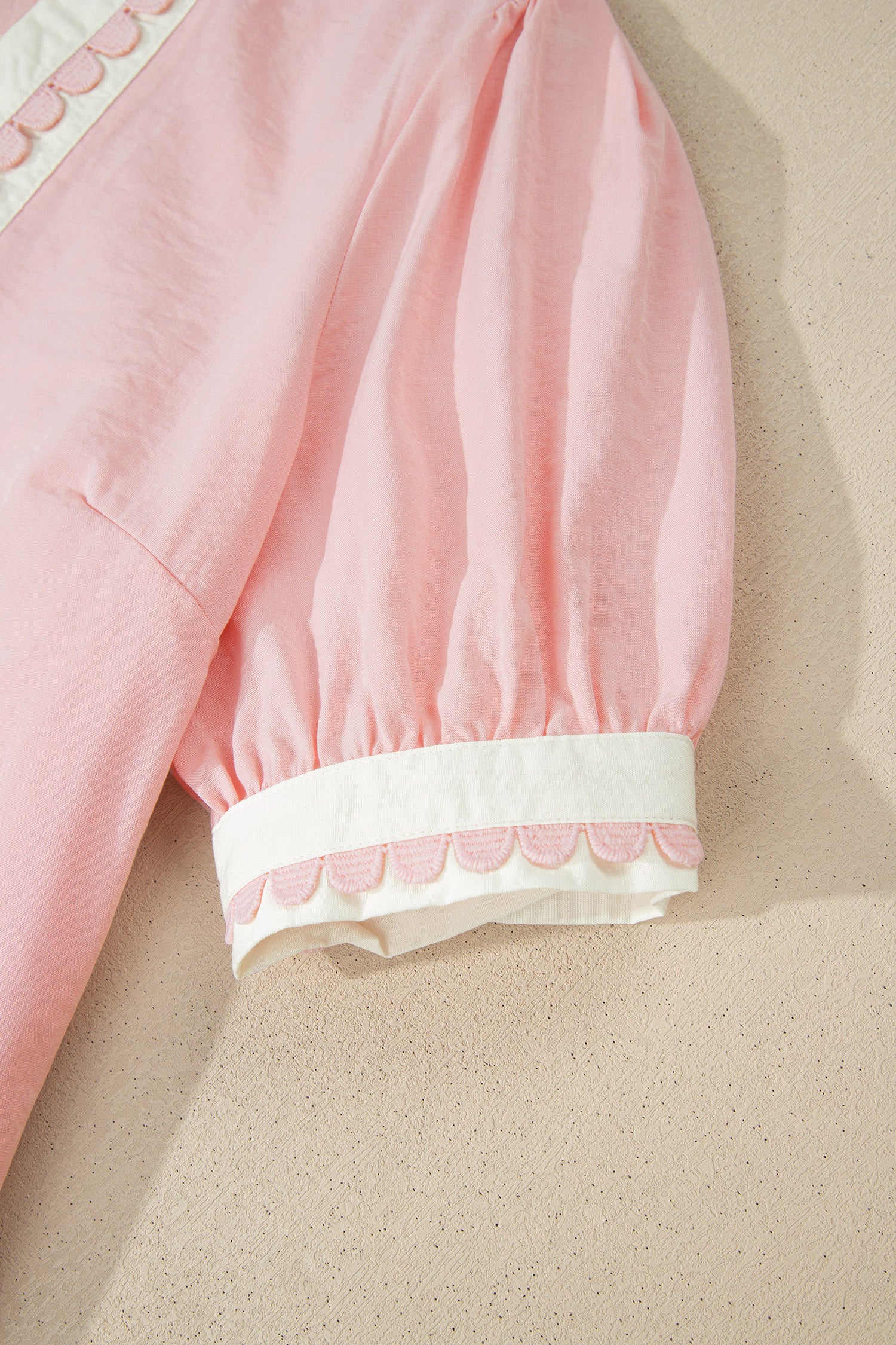 LivelyLooks Scallop Colour Block Trim Puff Sleeve Mini Dress Pink & Green women's fashion