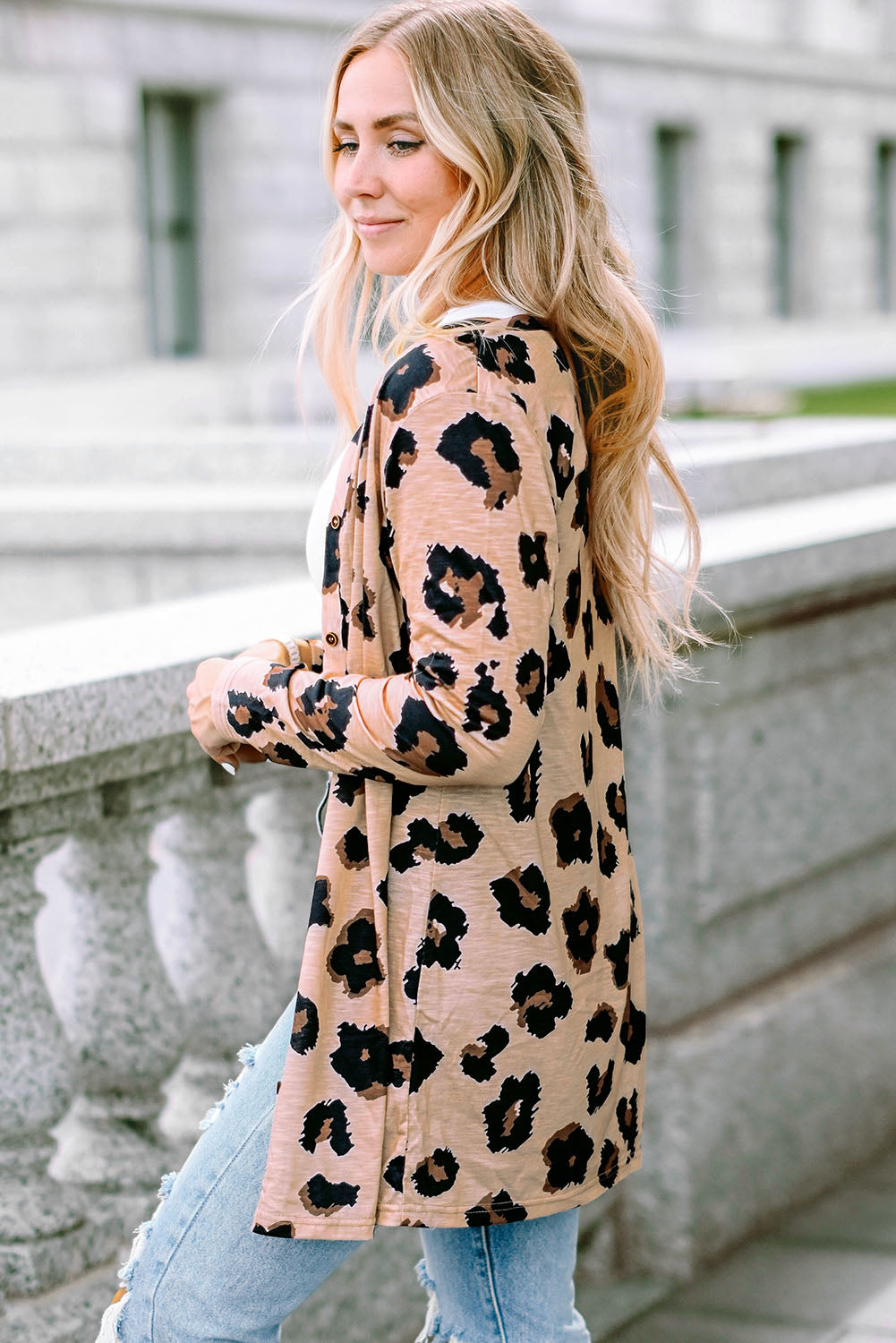 LivelyLooks Leopard Print Open Front Knit Cardigan S-2XL women's fashion